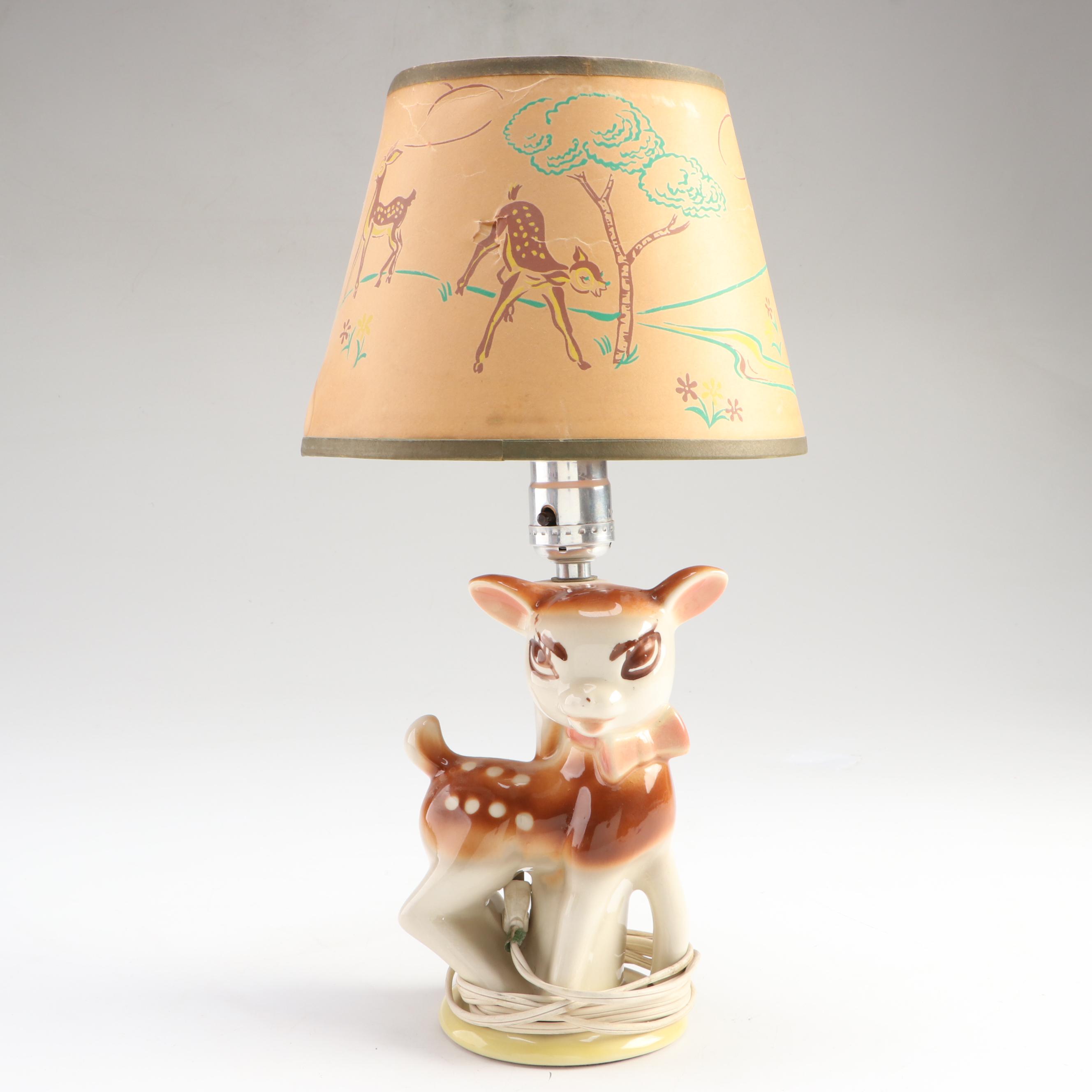 Novelty Ceramic Fawn Table Lamp, Mid-20th Century