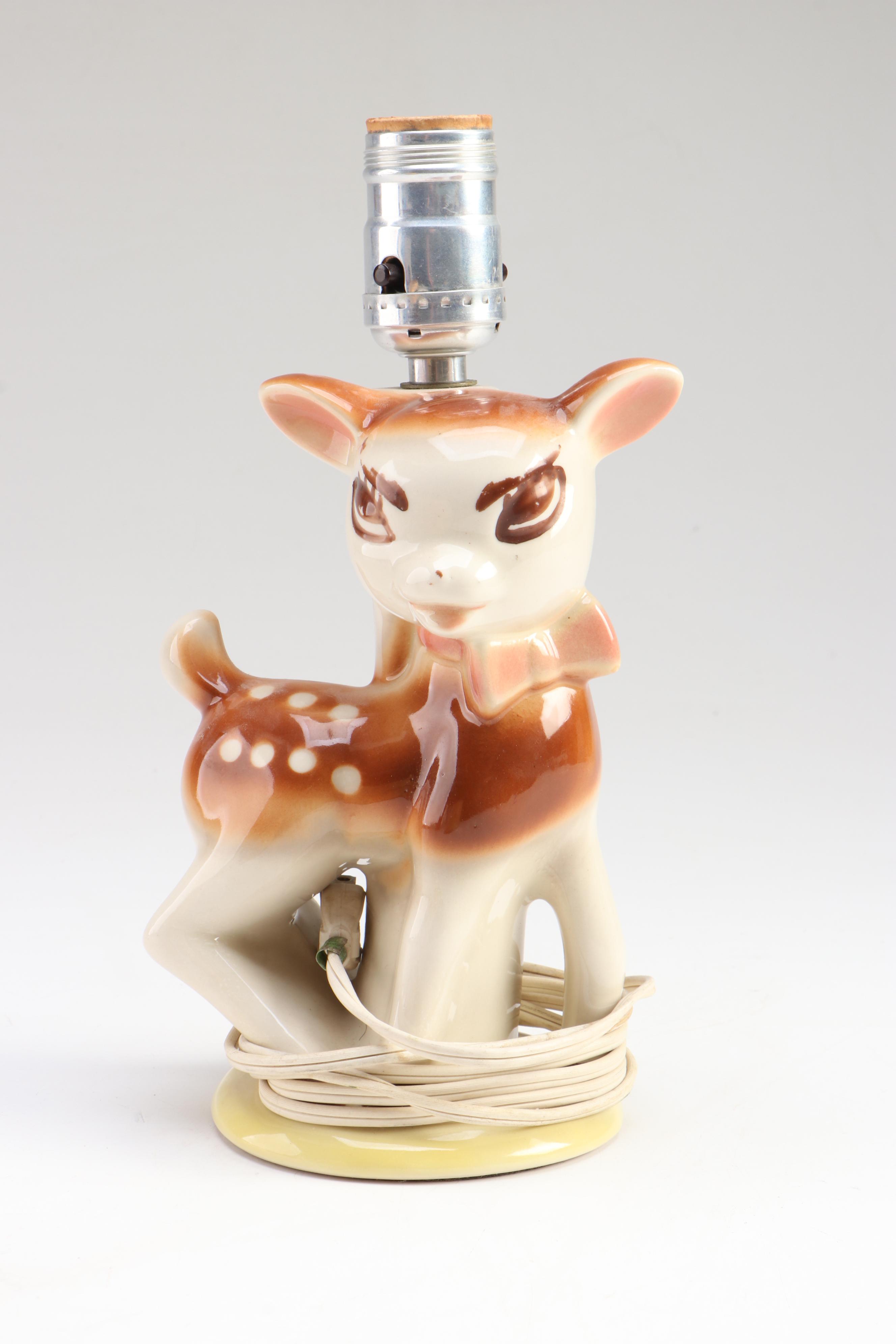 Novelty Ceramic Fawn Table Lamp, Mid-20th Century