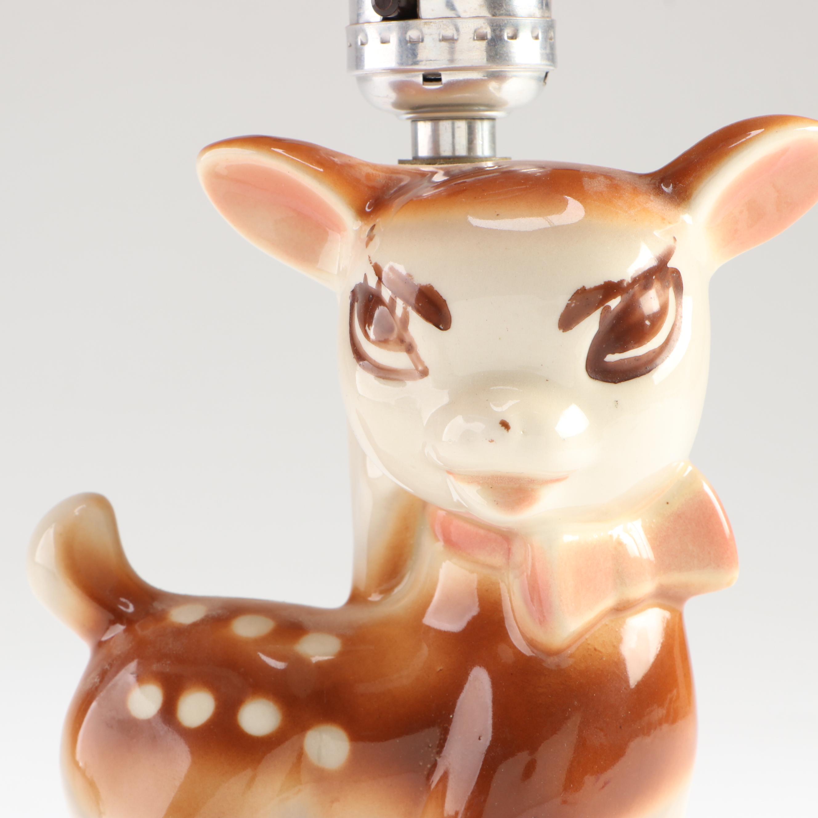 Novelty Ceramic Fawn Table Lamp, Mid-20th Century