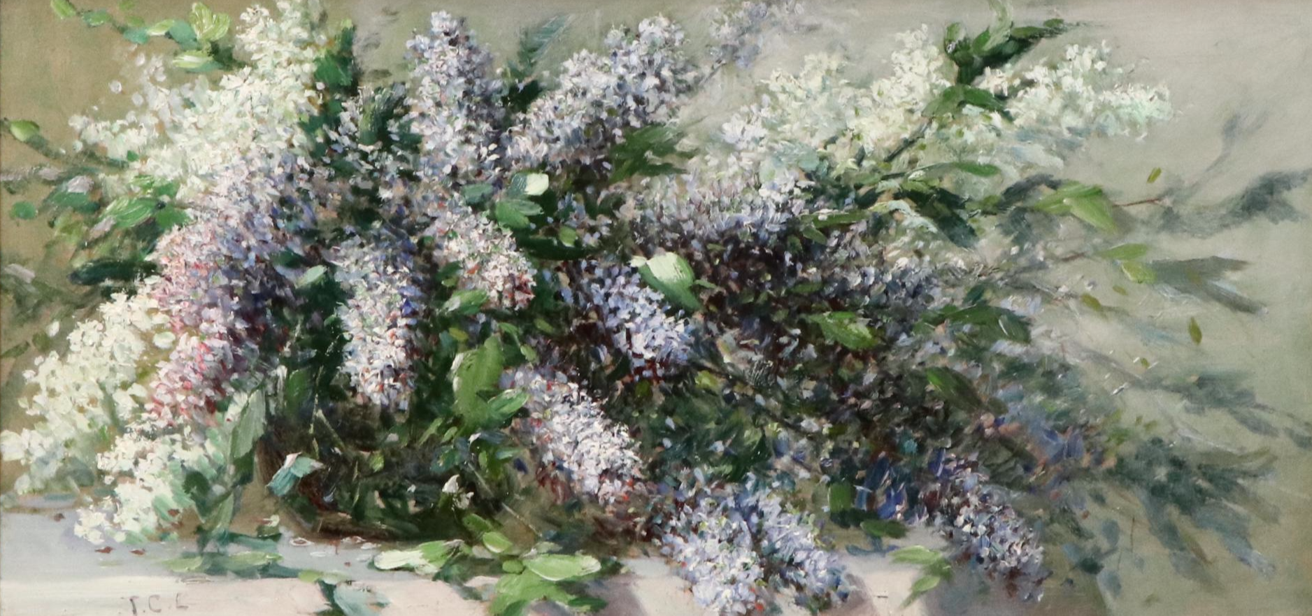 Thomas Corwin Lindsay Oil Still Life with Lilacs, Late 19th to Early 20th C.