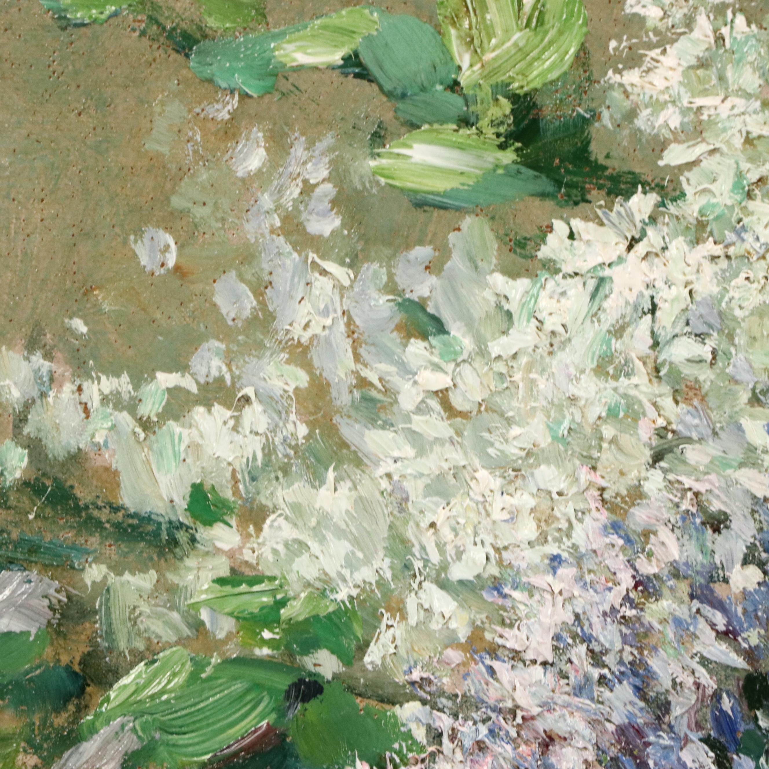 Thomas Corwin Lindsay Oil Still Life with Lilacs, Late 19th to Early 20th C.