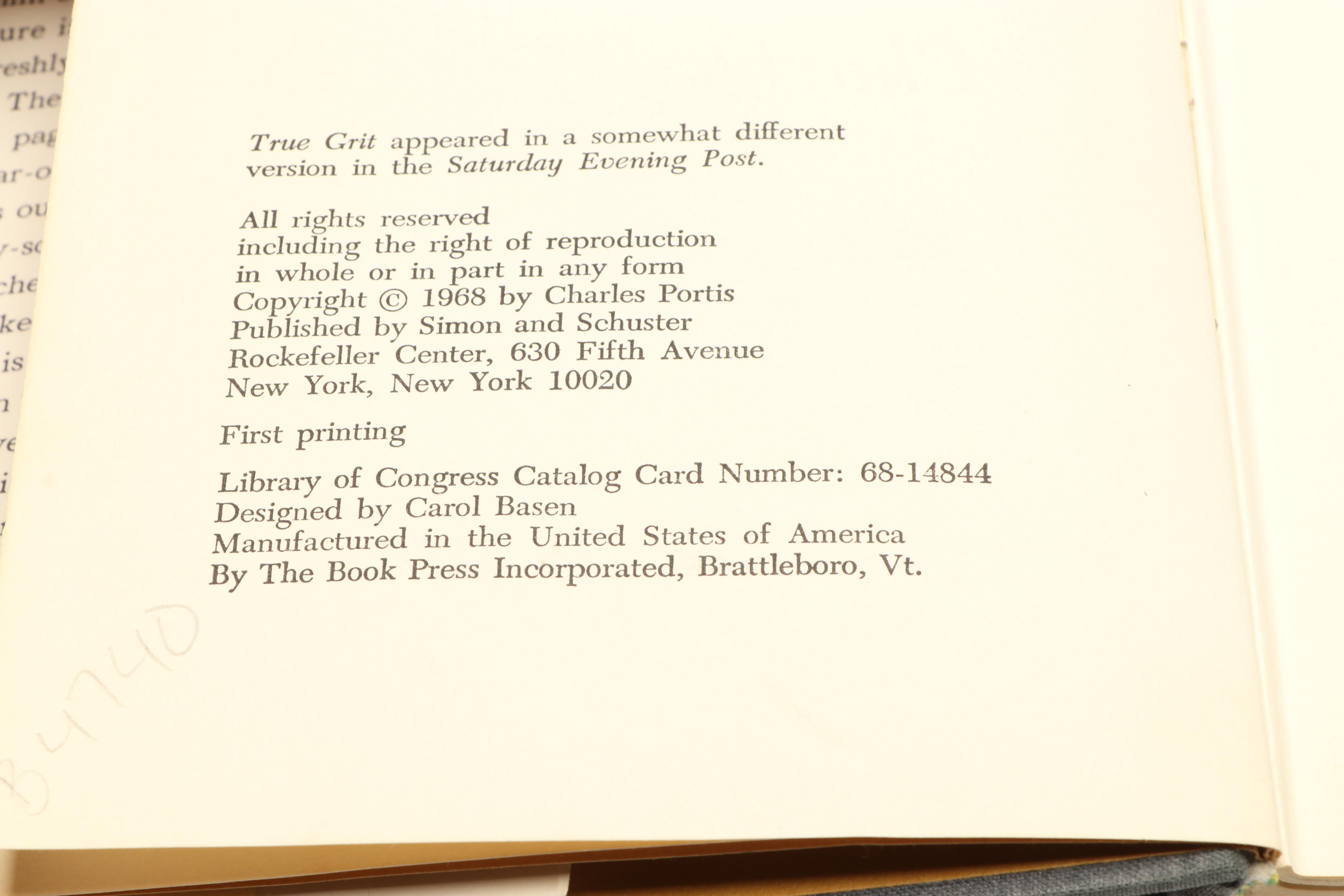First Printing "True Grit" by Charles Portis, 1968