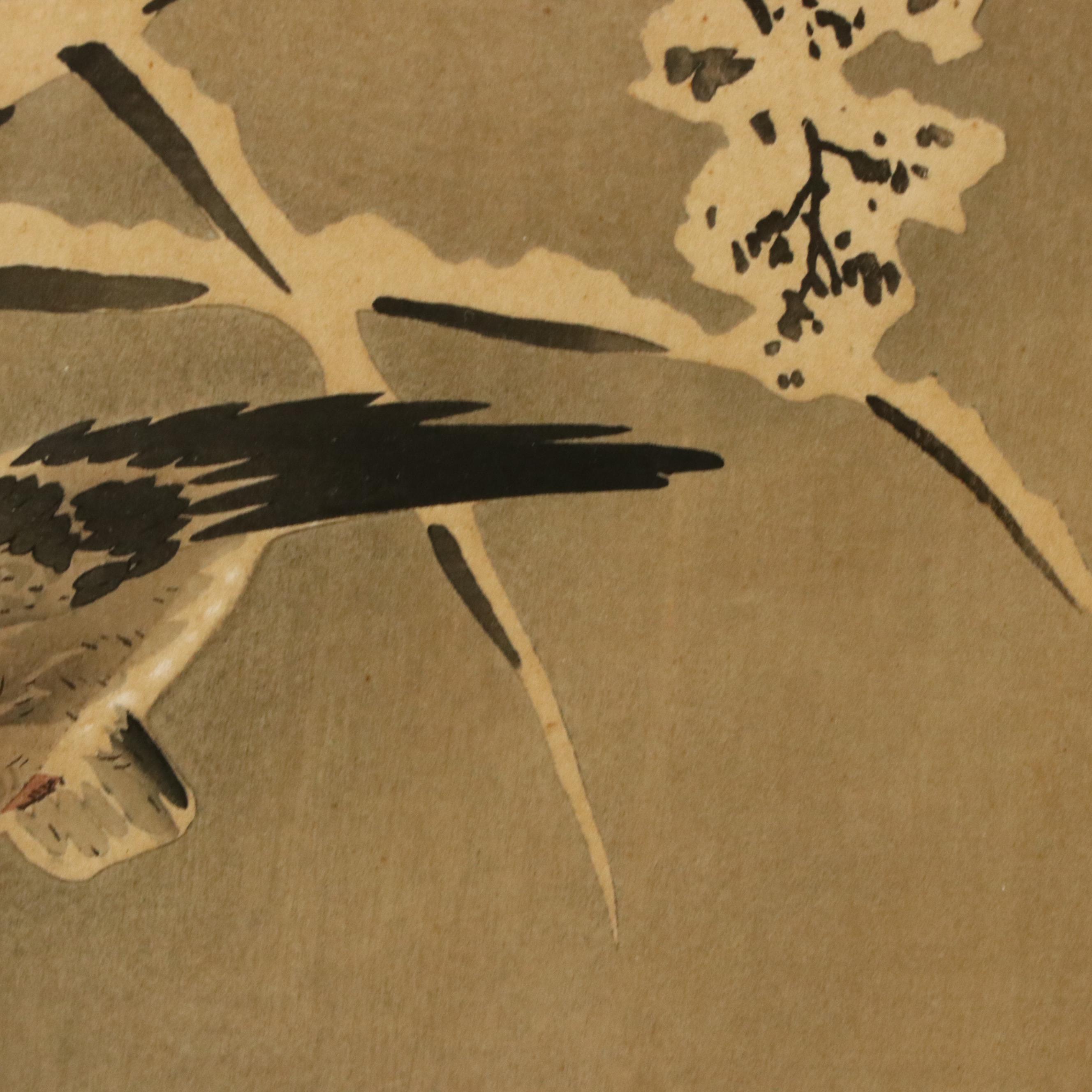 Ohara Koson Color Woodblock "Two Geese Flying in Snow," Early 20th Century