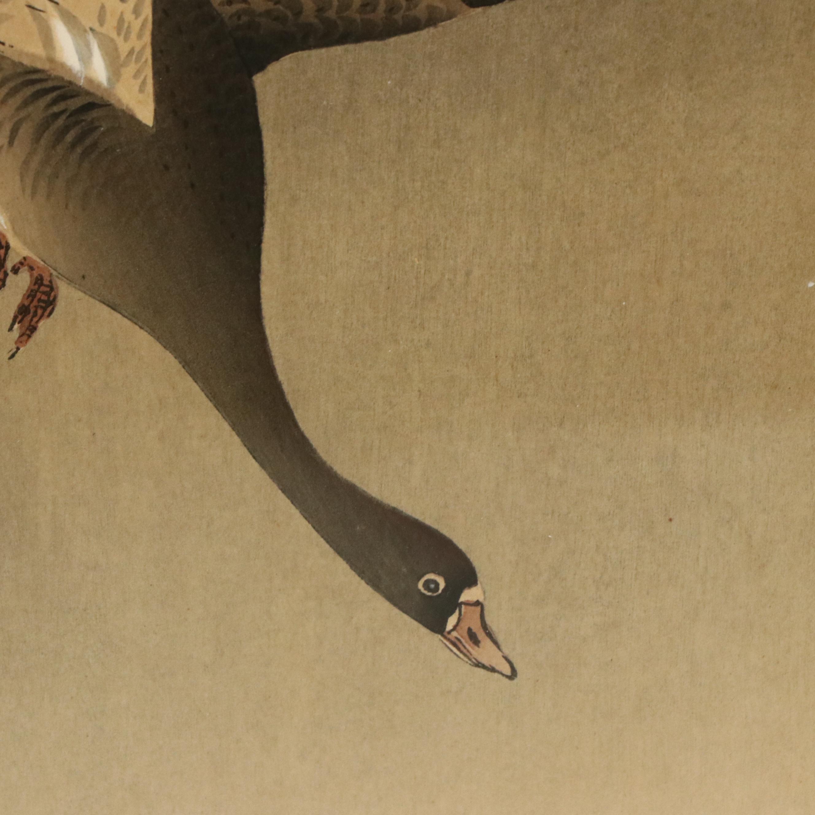 Ohara Koson Color Woodblock "Two Geese Flying in Snow," Early 20th Century