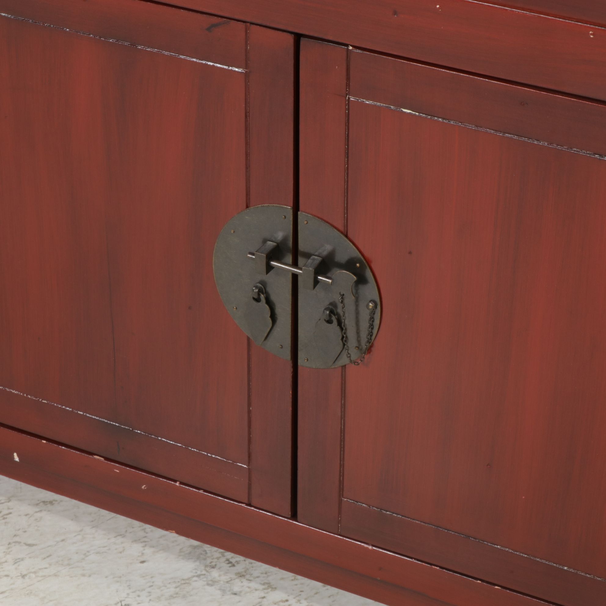 Pier 1 Chinese Style Red Stained Media Console Cabinet