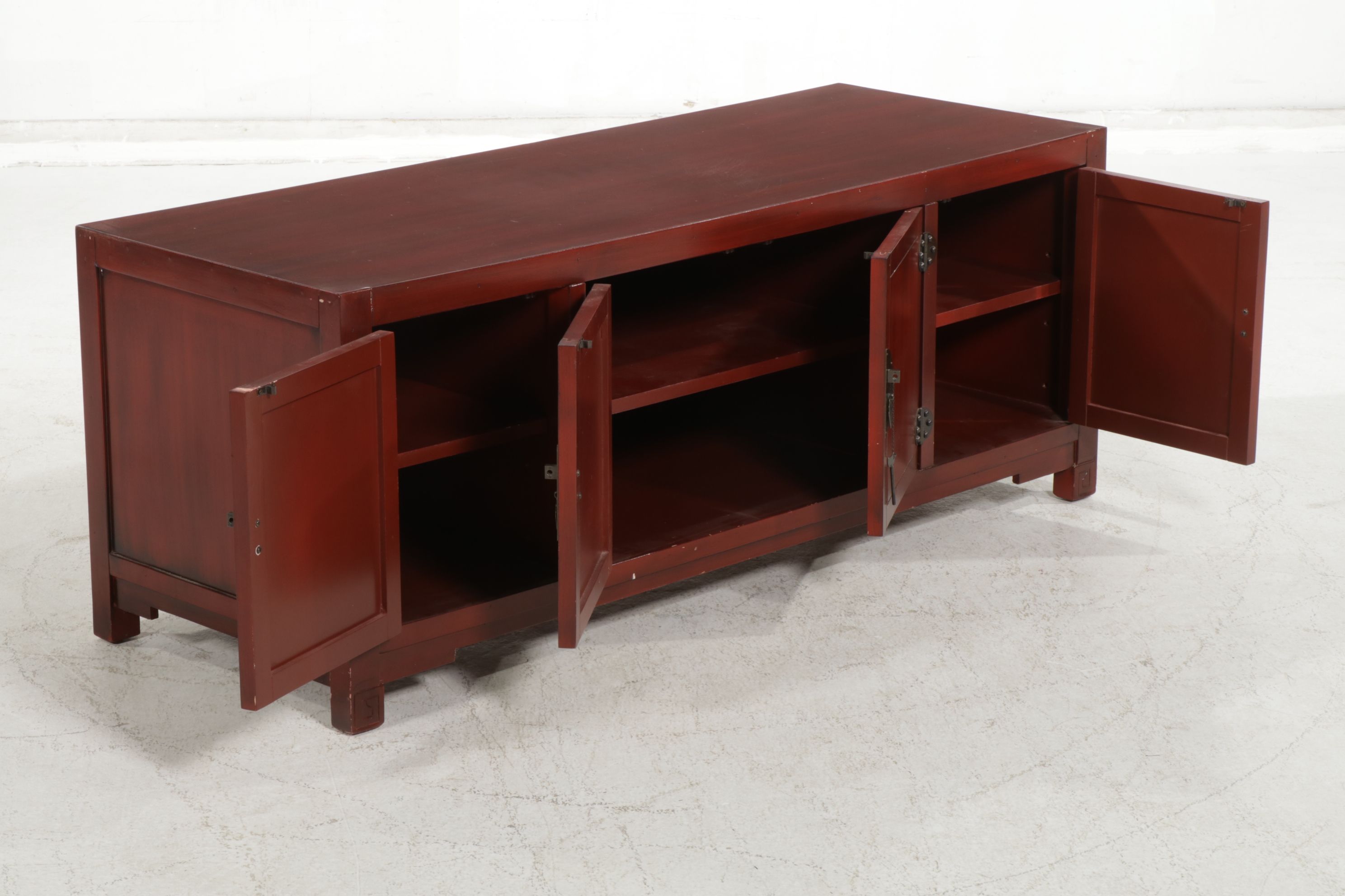 Pier 1 Chinese Style Red Stained Media Console Cabinet