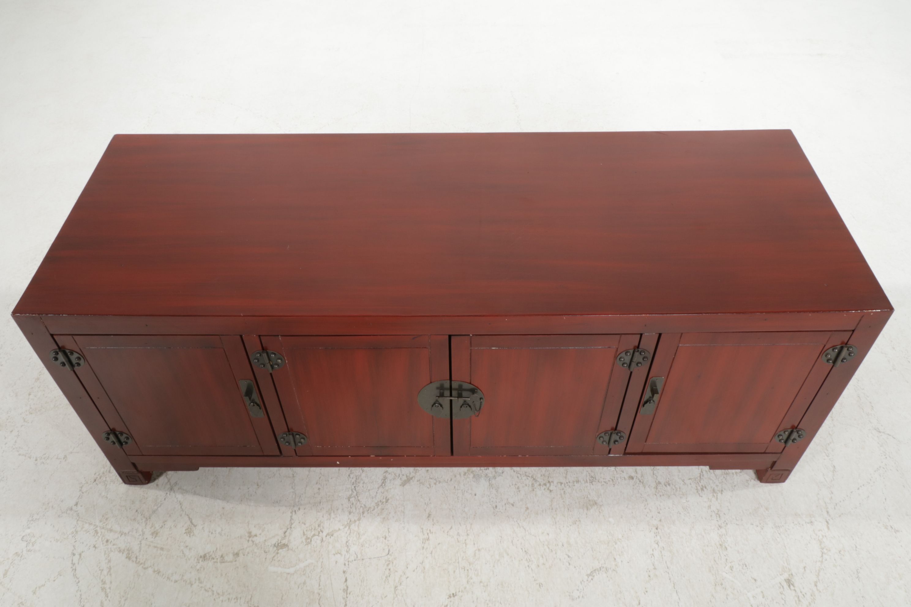 Pier 1 Chinese Style Red Stained Media Console Cabinet