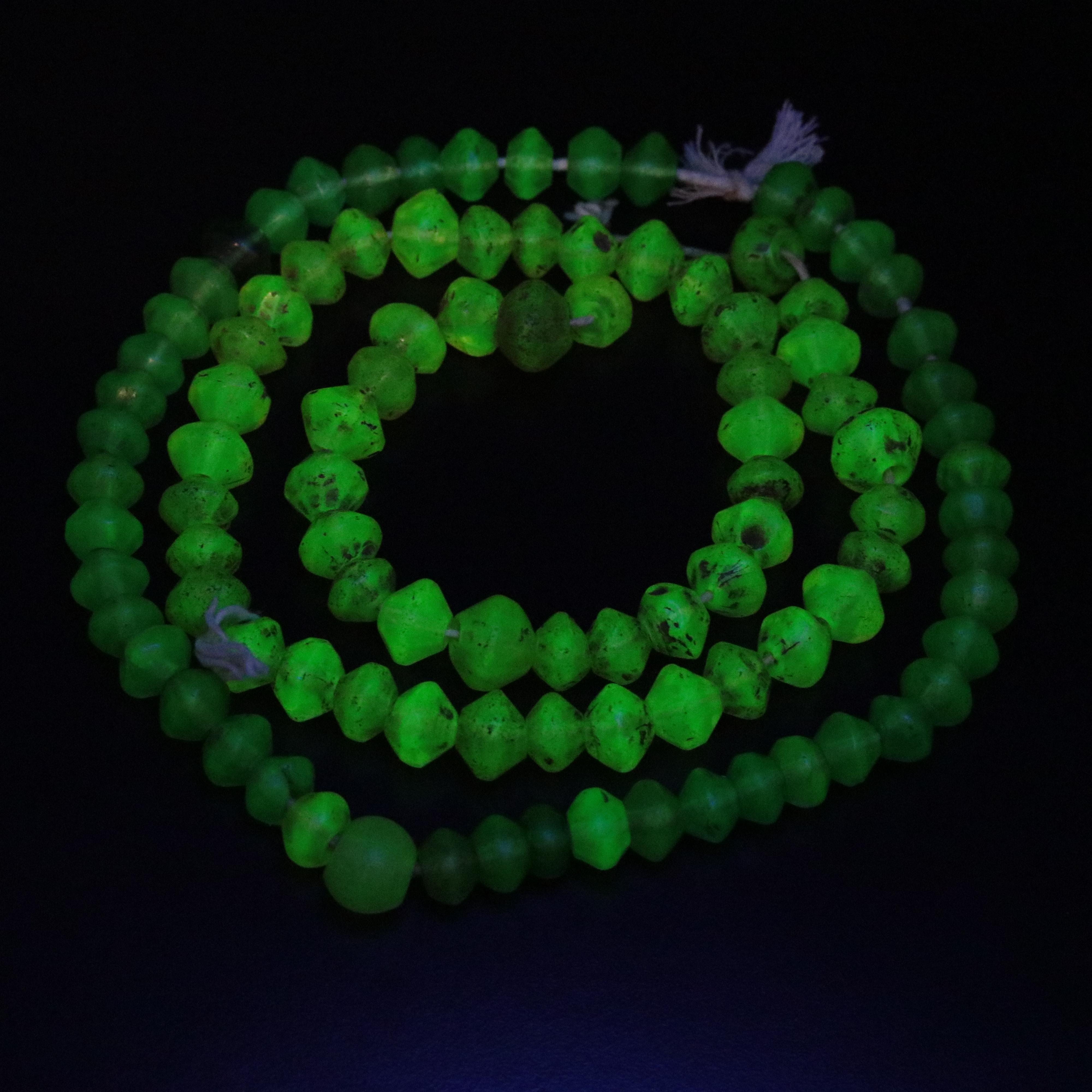 Antique Czech Vaseline Glass Trade Bead Necklace and Hank