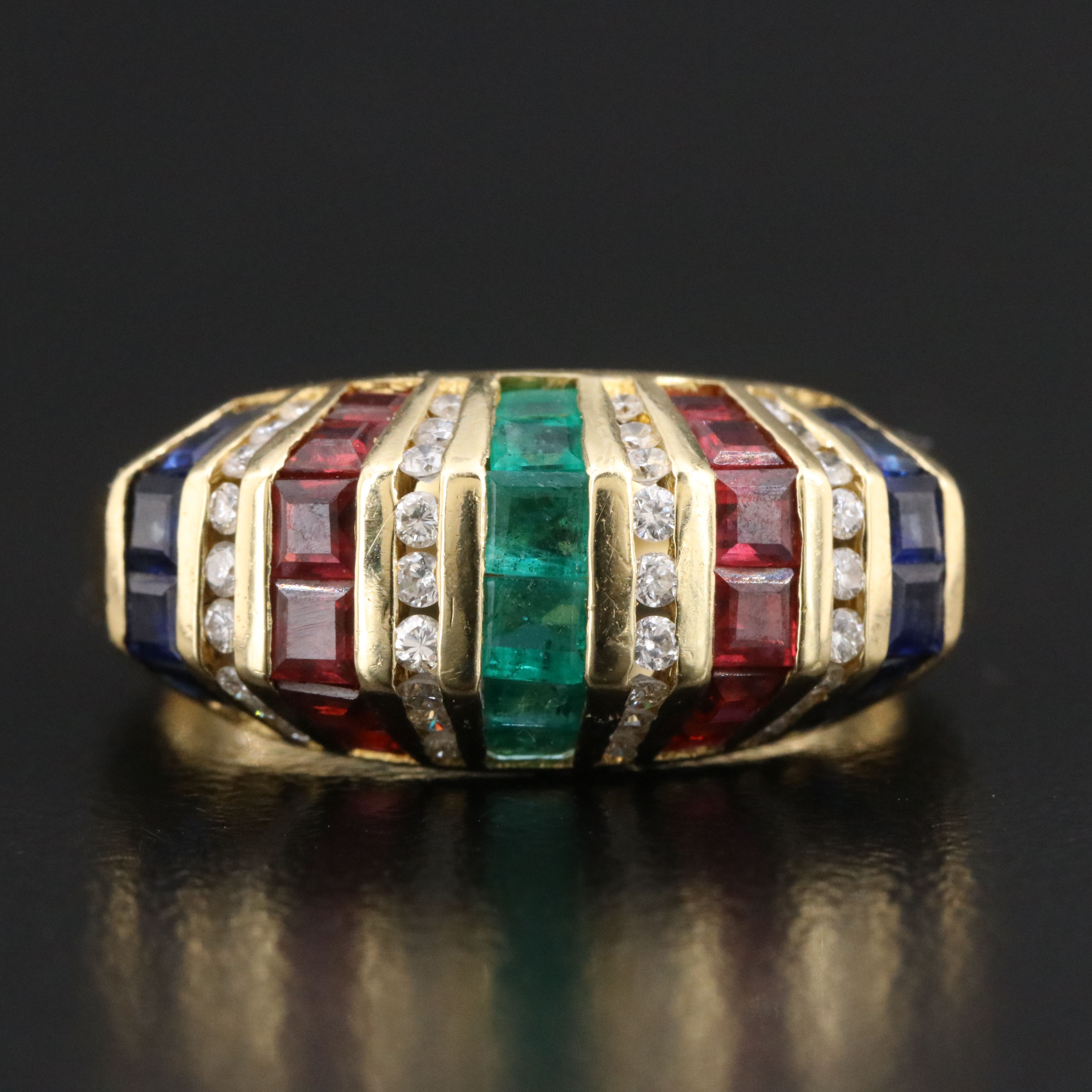 18K Emerald, Ruby, Sapphire and Diamond Ring