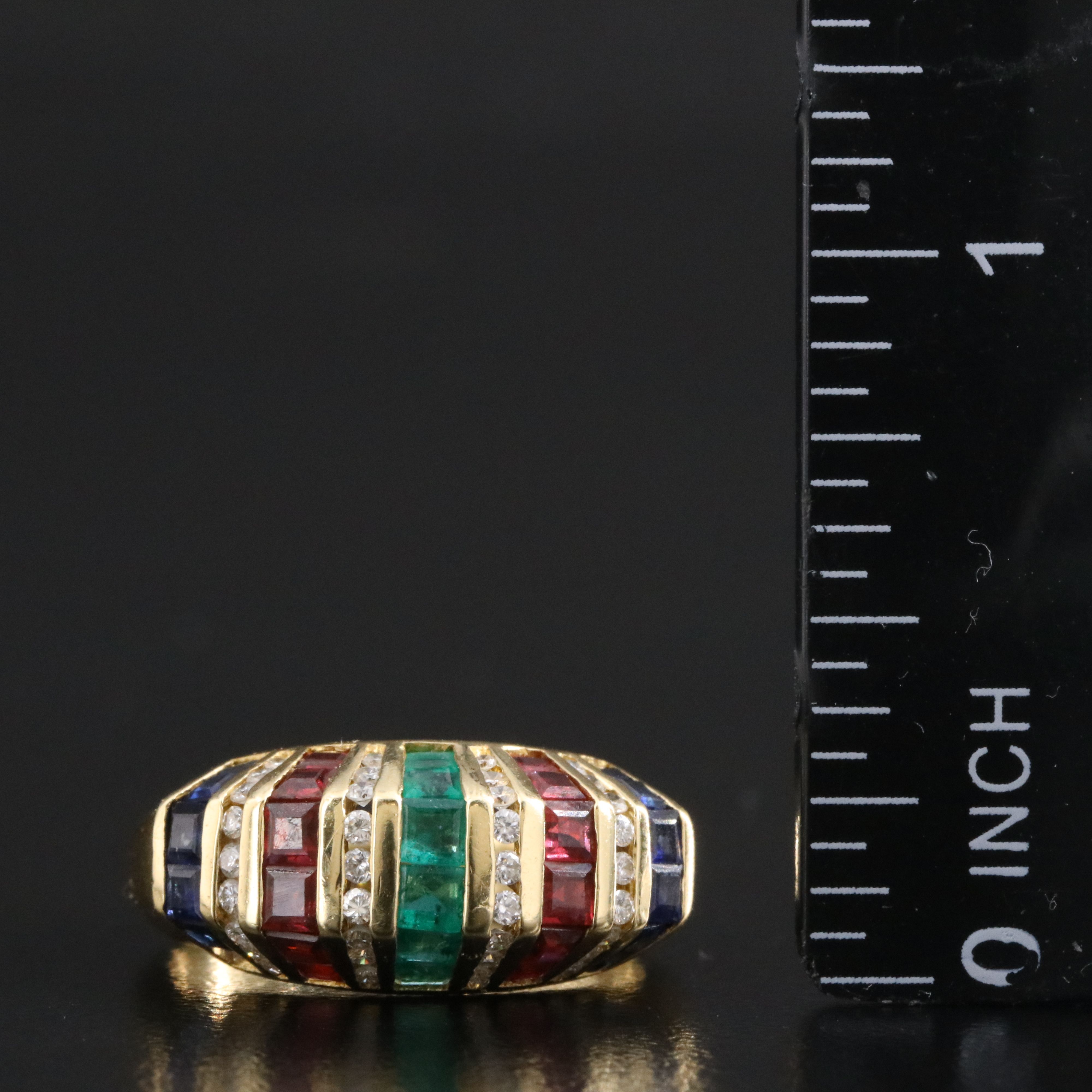 18K Emerald, Ruby, Sapphire and Diamond Ring