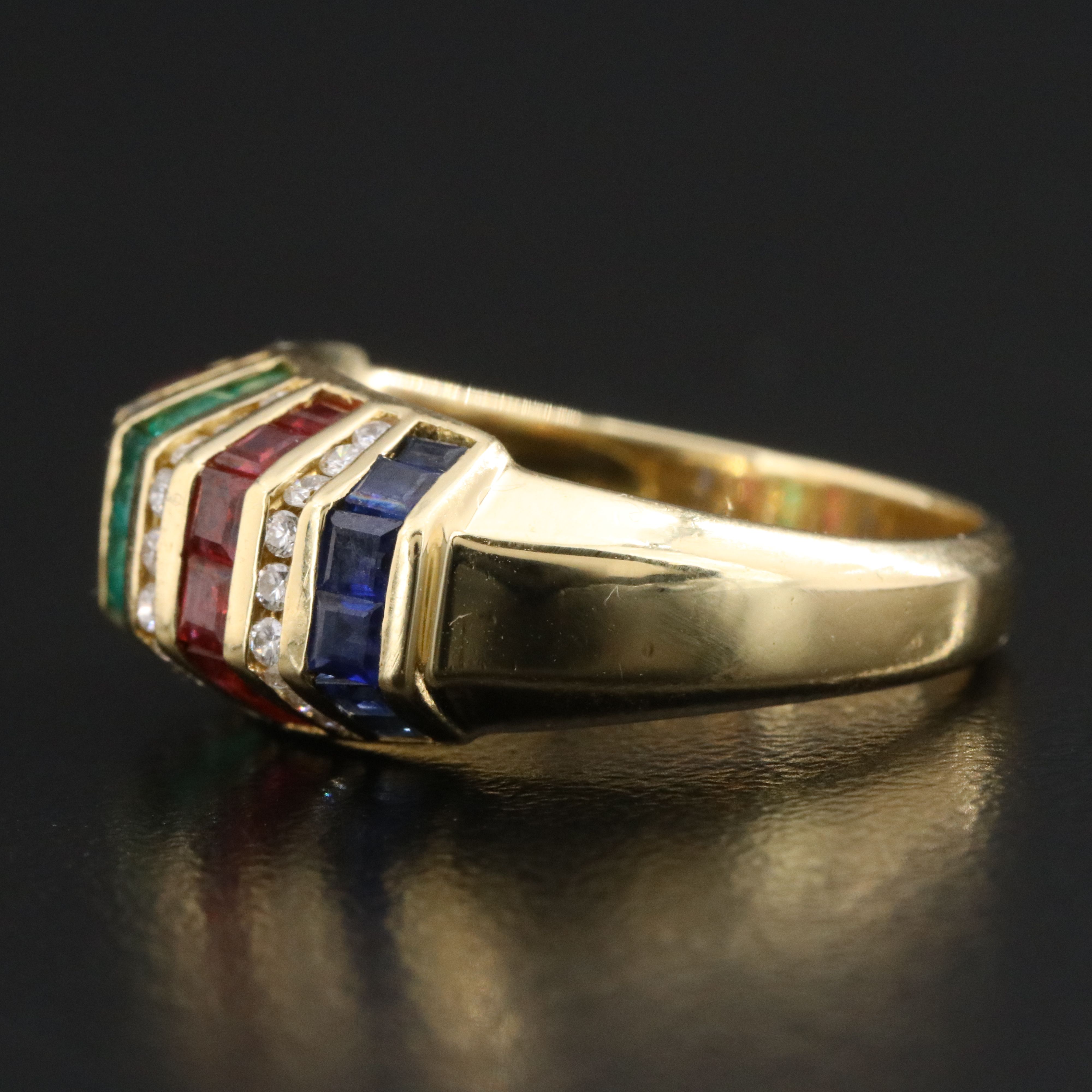 18K Emerald, Ruby, Sapphire and Diamond Ring