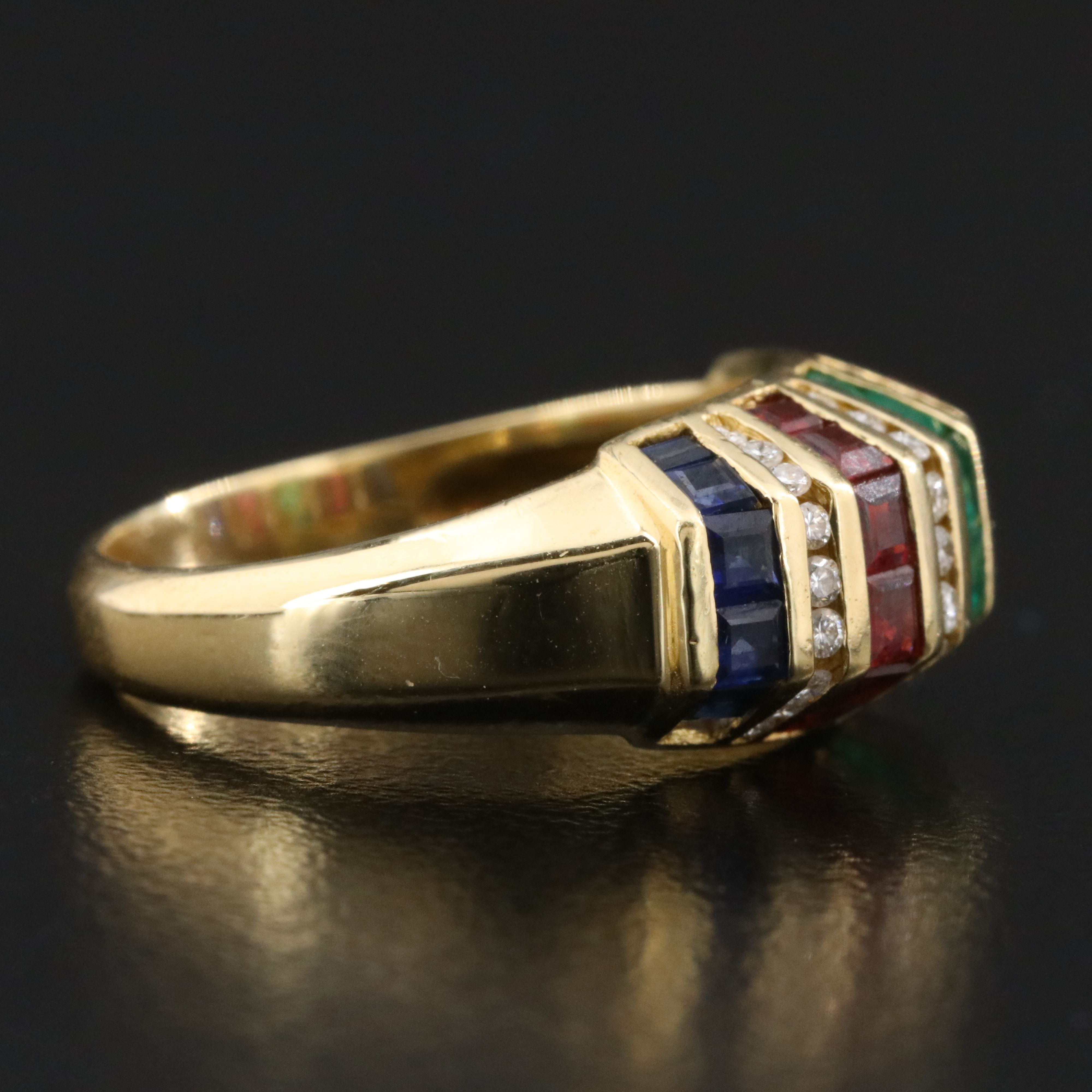 18K Emerald, Ruby, Sapphire and Diamond Ring