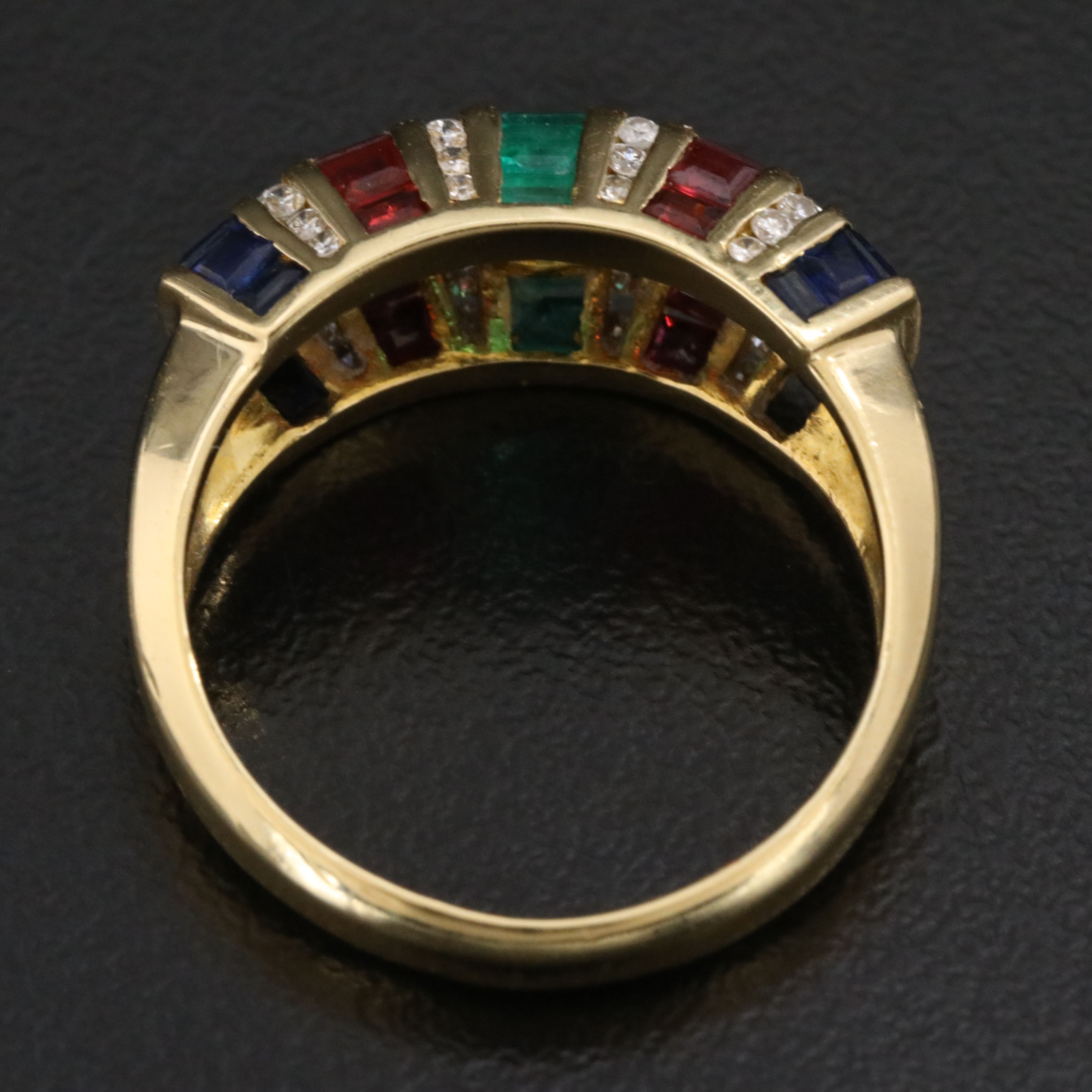 18K Emerald, Ruby, Sapphire and Diamond Ring