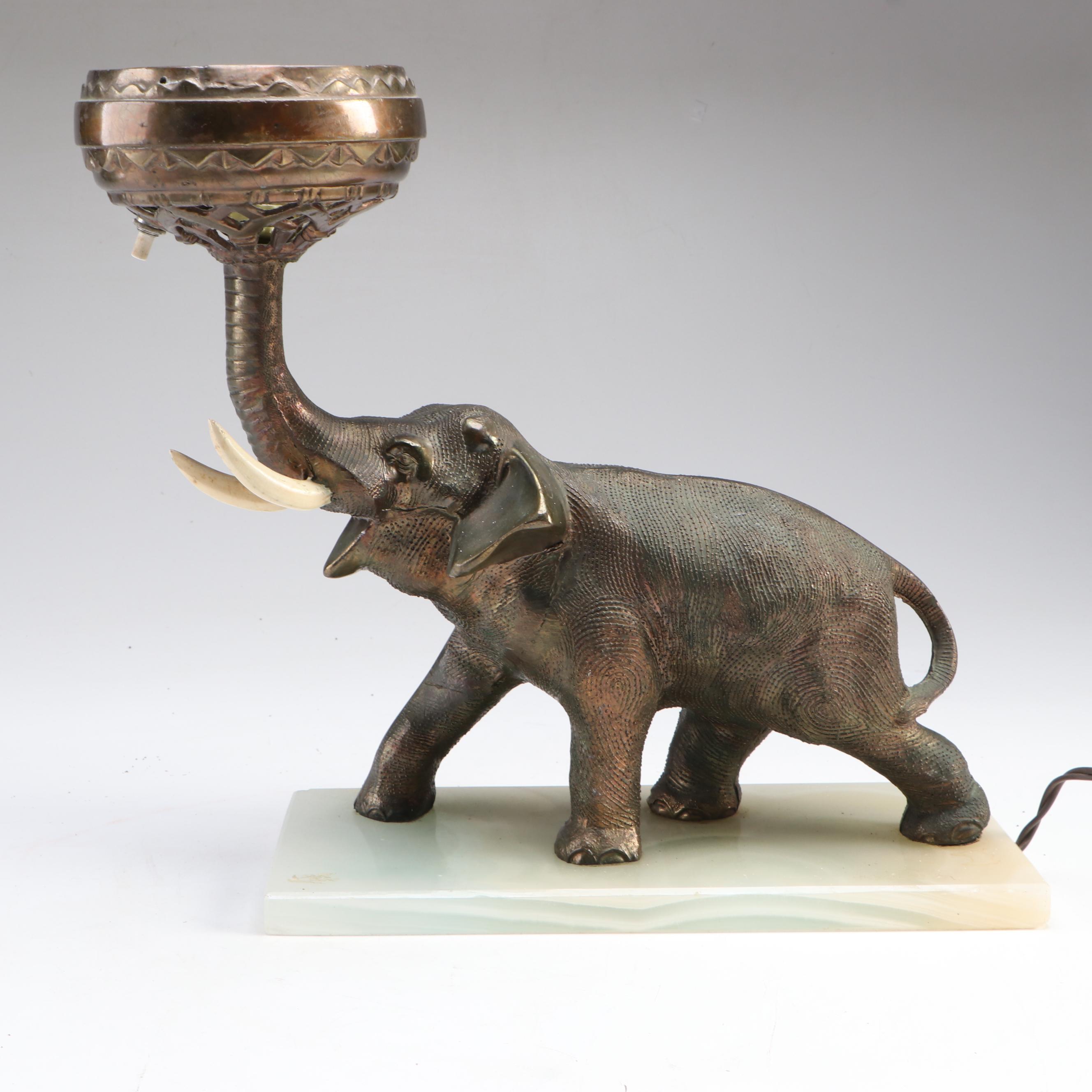 Bathing Elephant Figural Copper Alloy Table Lamp