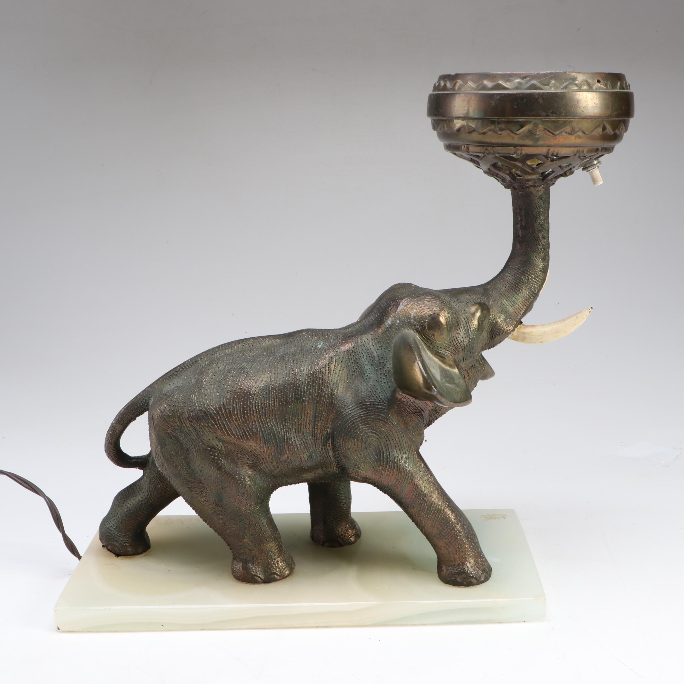 Bathing Elephant Figural Copper Alloy Table Lamp