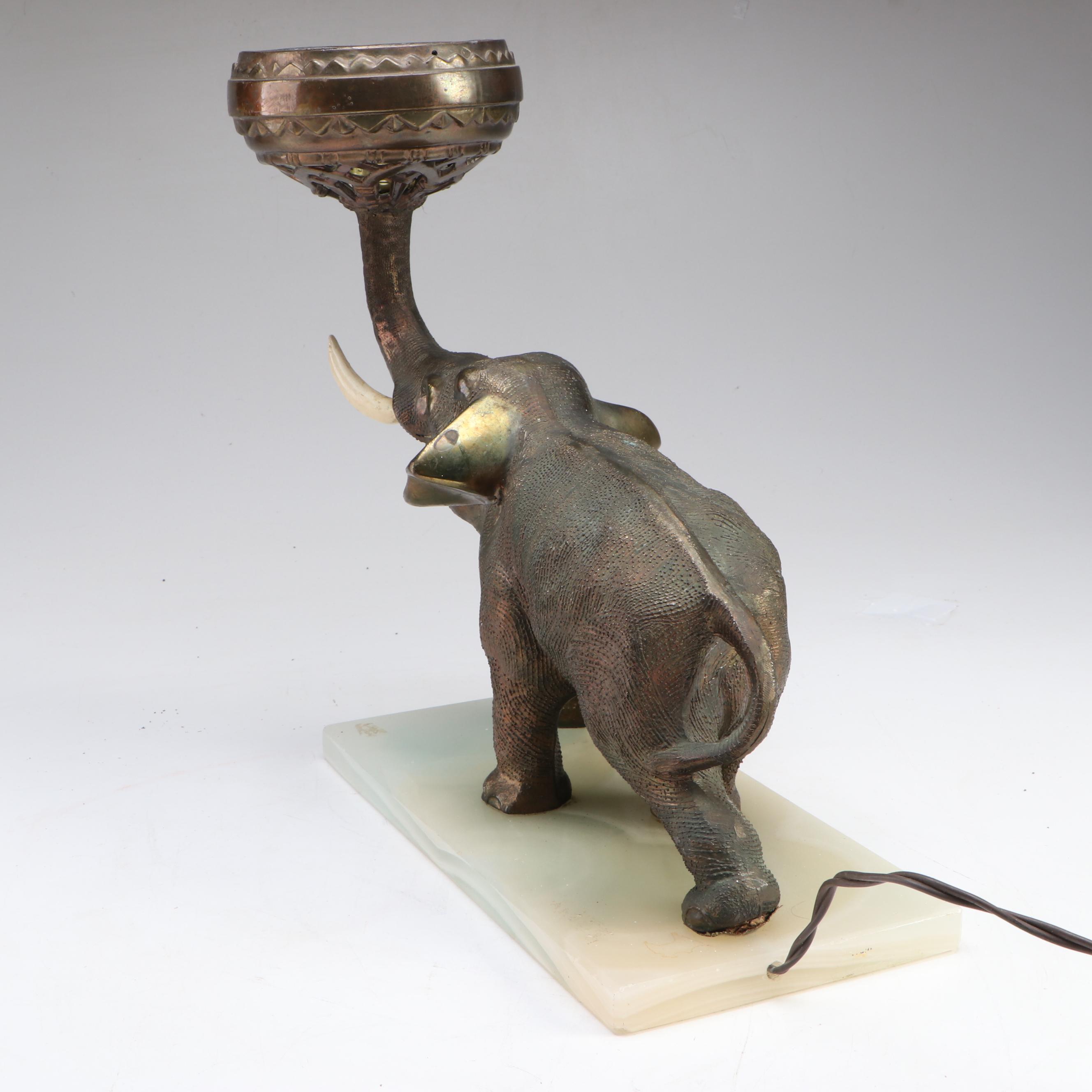 Bathing Elephant Figural Copper Alloy Table Lamp