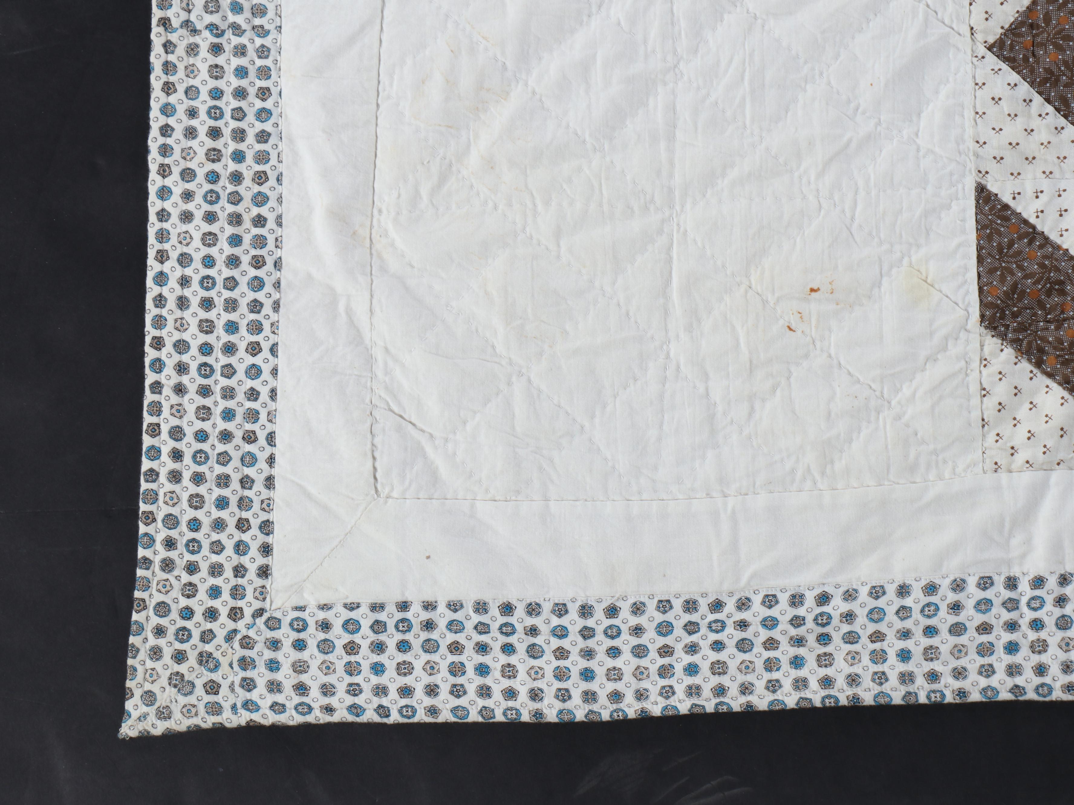 Hand-Pieced "Whirling Log Pinwheel" Cotton Student Quilt, Circa 1880