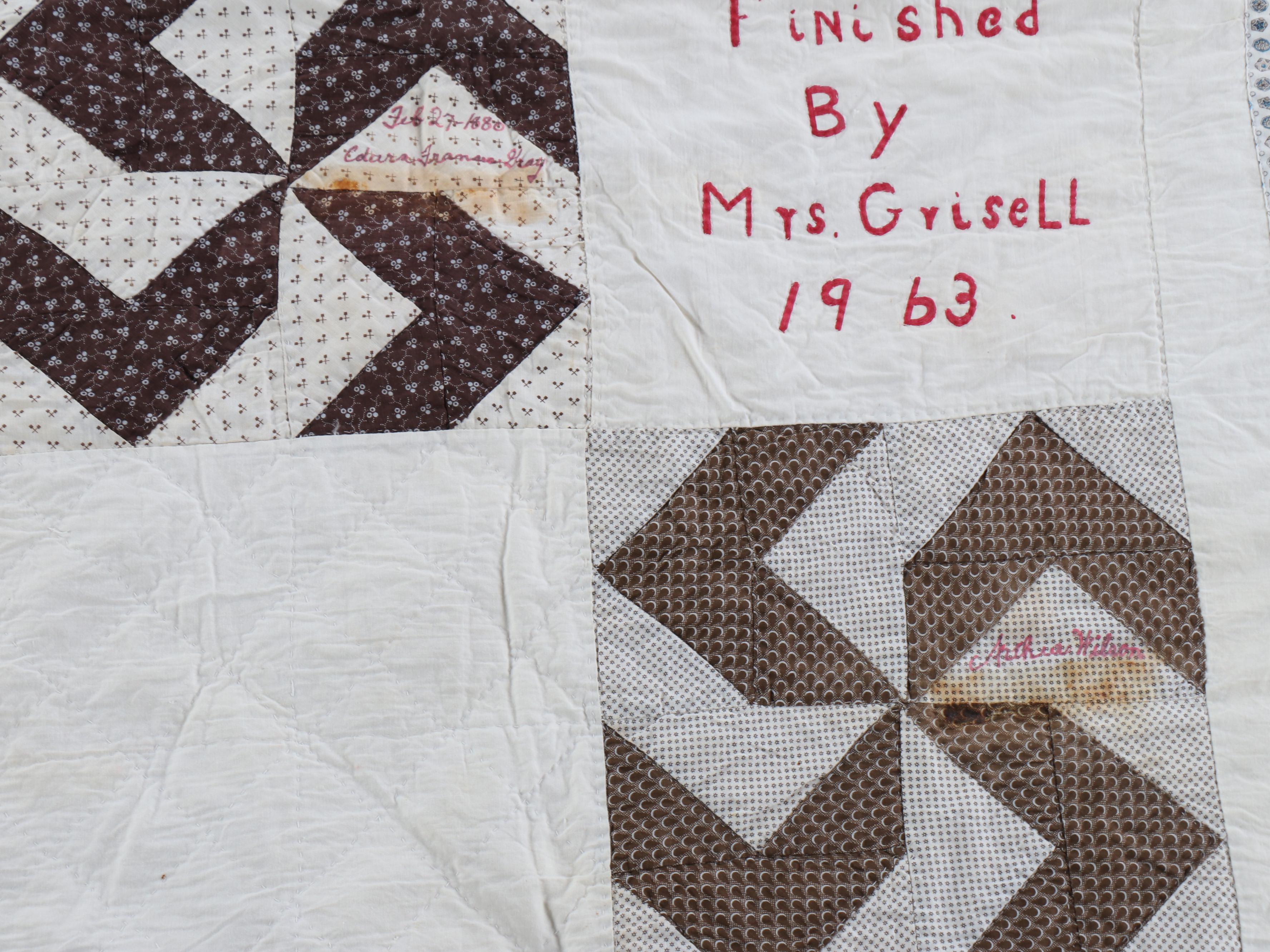 Hand-Pieced "Whirling Log Pinwheel" Cotton Student Quilt, Circa 1880