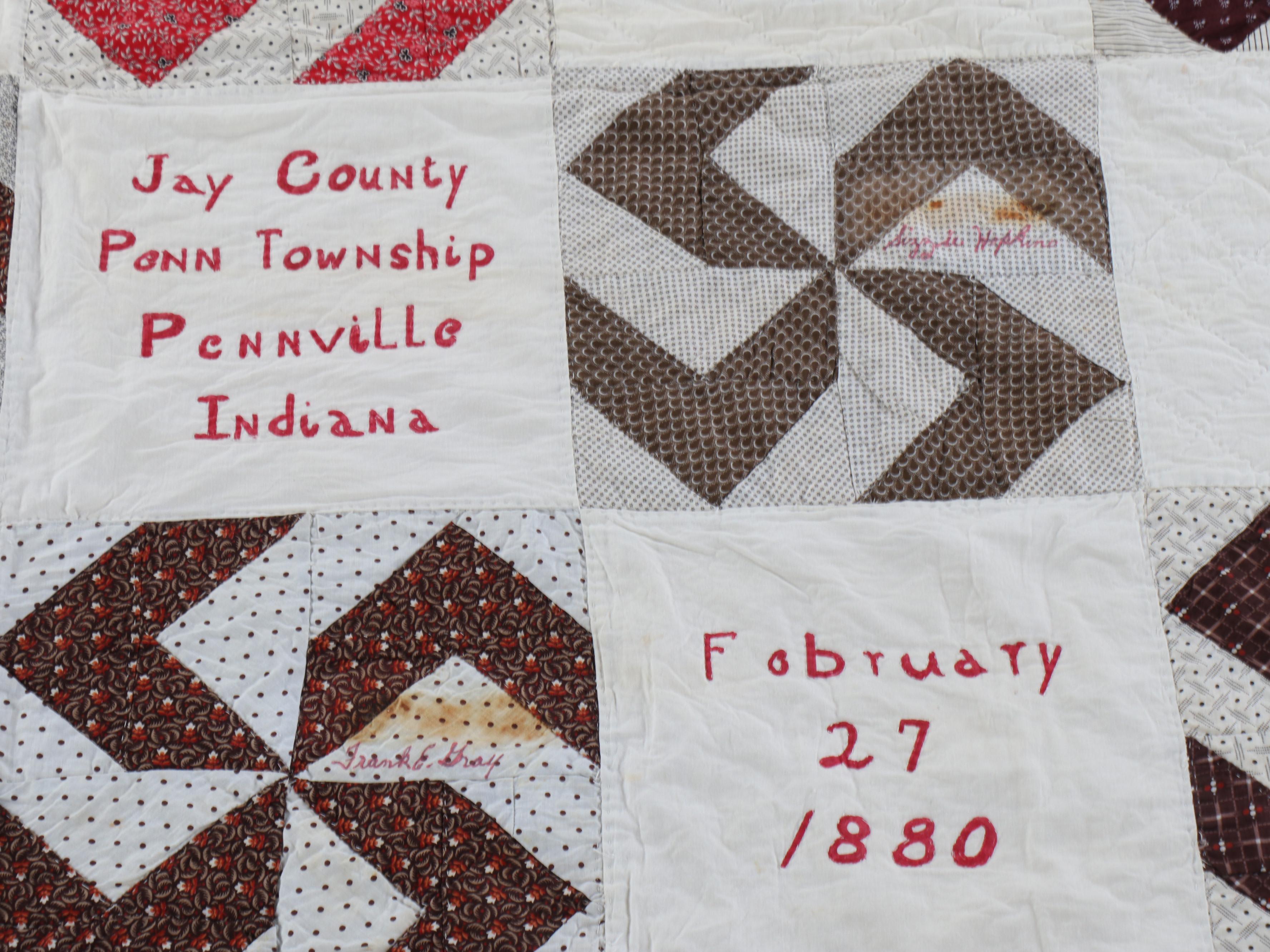 Hand-Pieced "Whirling Log Pinwheel" Cotton Student Quilt, Circa 1880