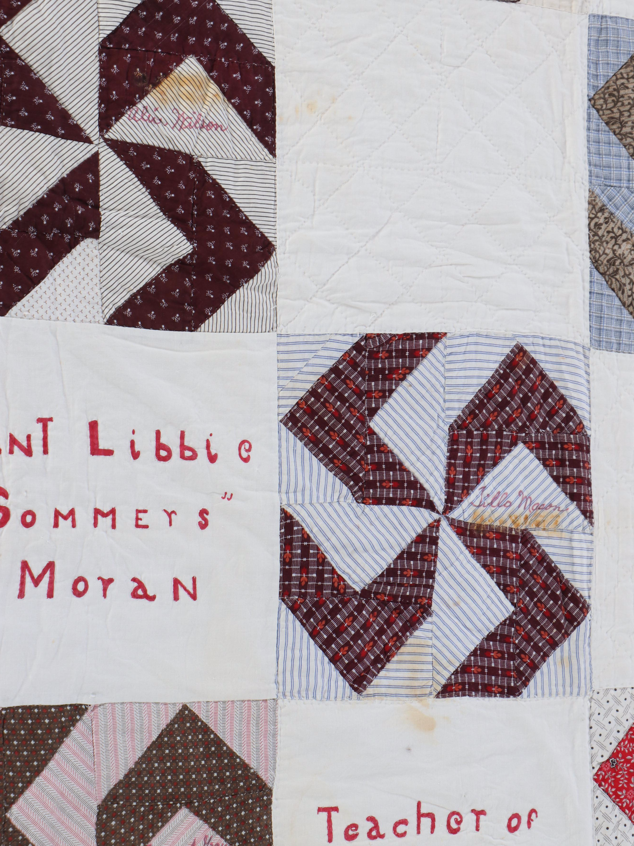 Hand-Pieced "Whirling Log Pinwheel" Cotton Student Quilt, Circa 1880