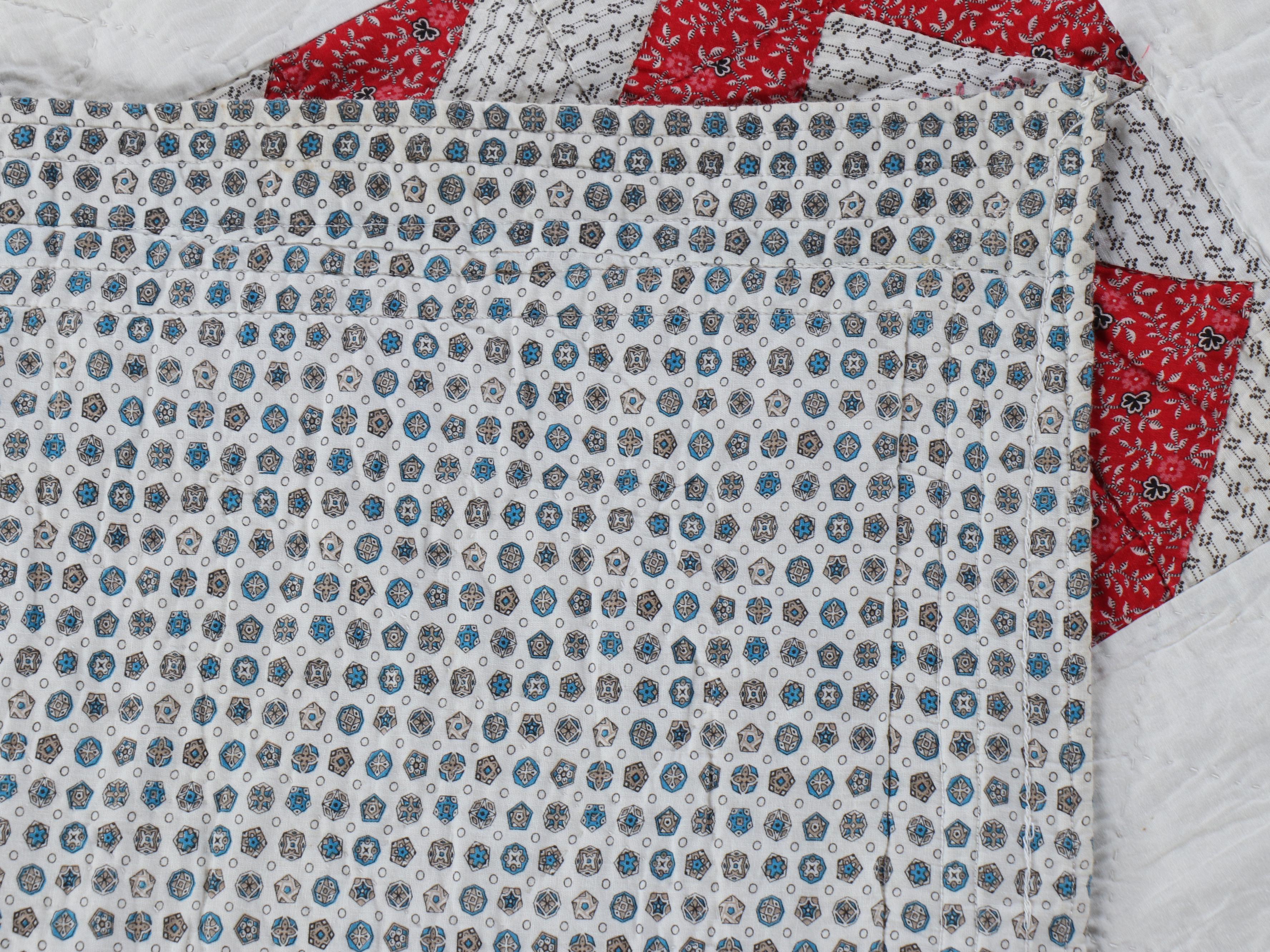 Hand-Pieced "Whirling Log Pinwheel" Cotton Student Quilt, Circa 1880