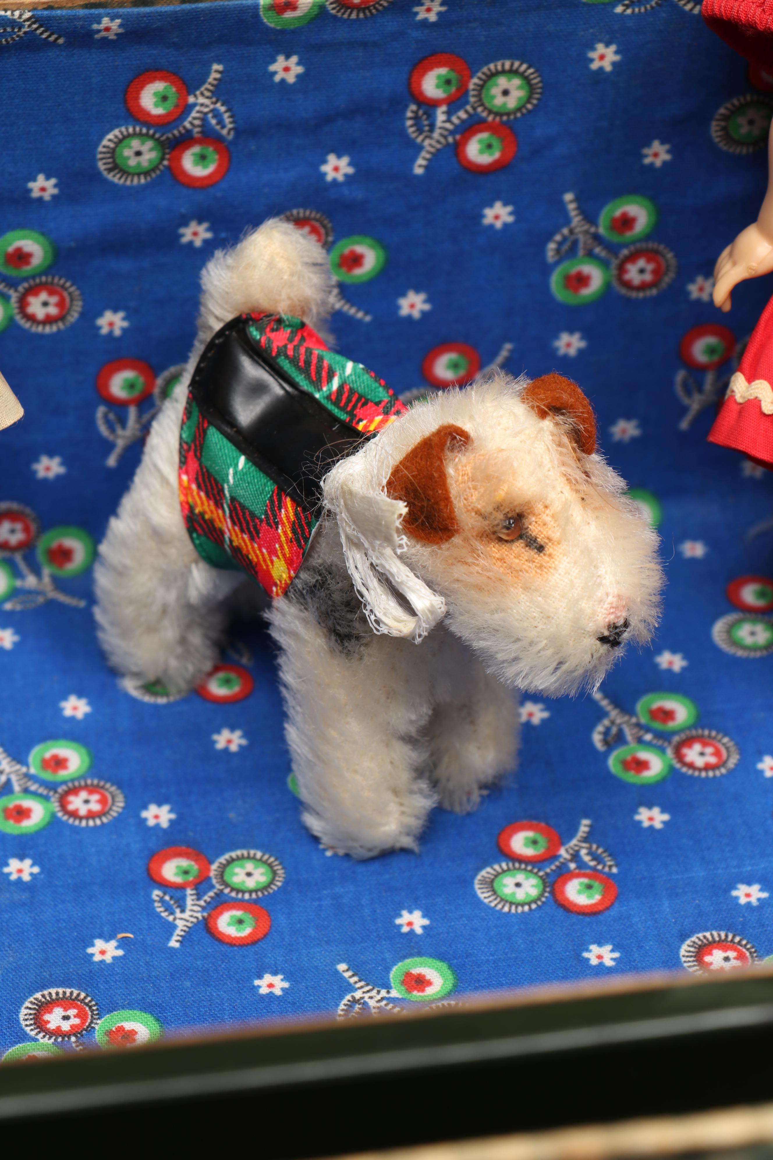 Steiff "Ginny's Pup" and Vogue Ginny Dolls with Accessories, Trunk, and Bag