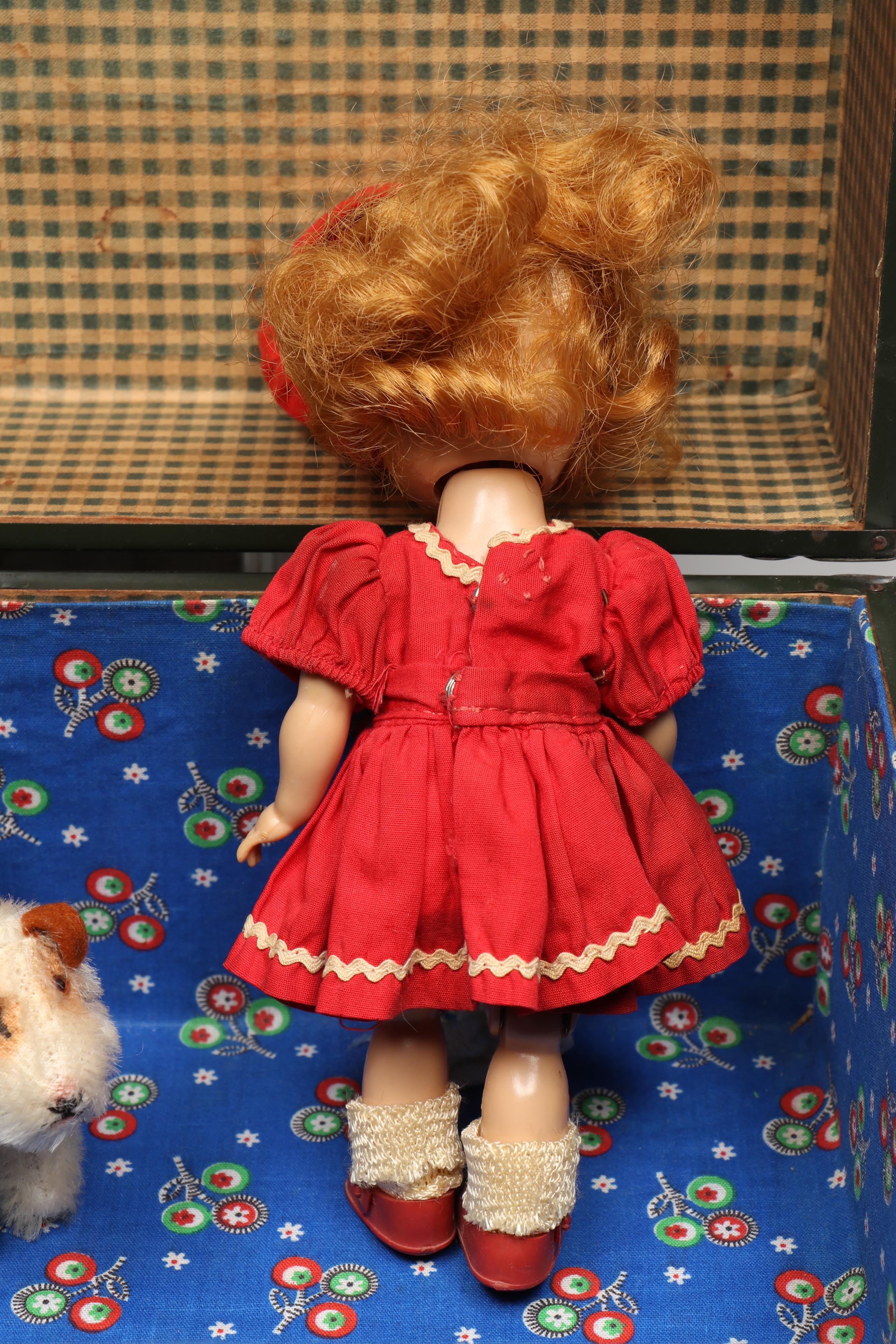 Steiff "Ginny's Pup" and Vogue Ginny Dolls with Accessories, Trunk, and Bag