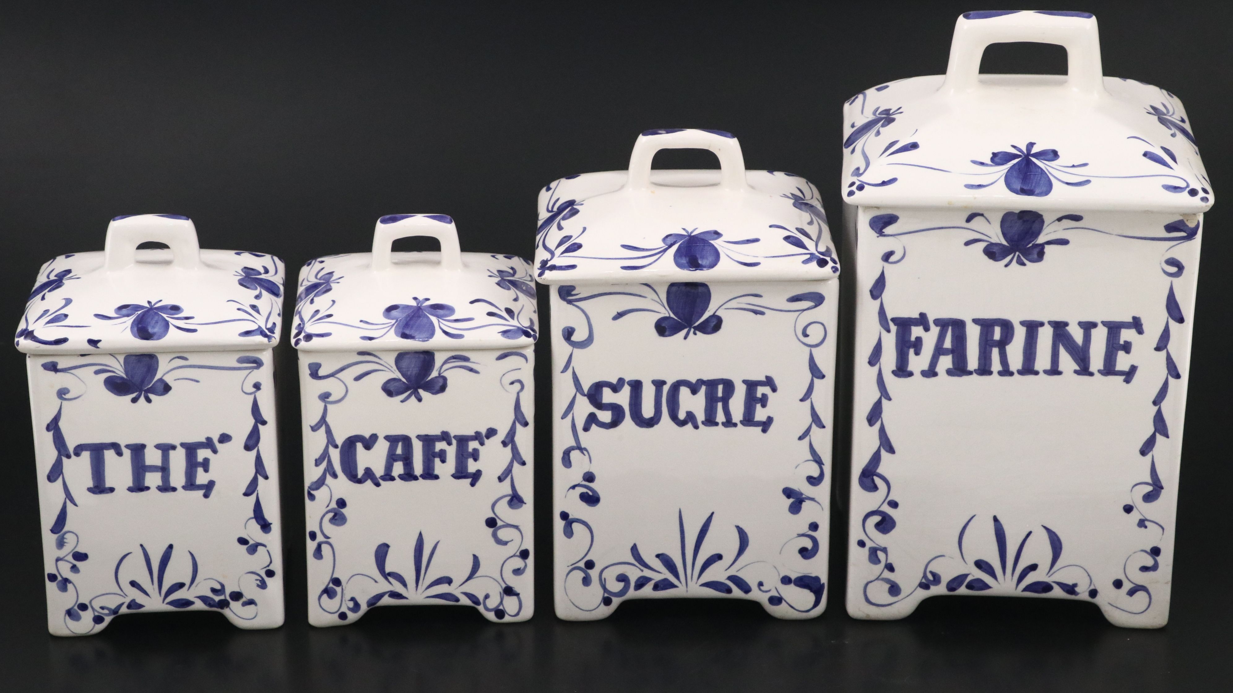 German Art Deco Style and Other Blue and White Ceramic Canisters