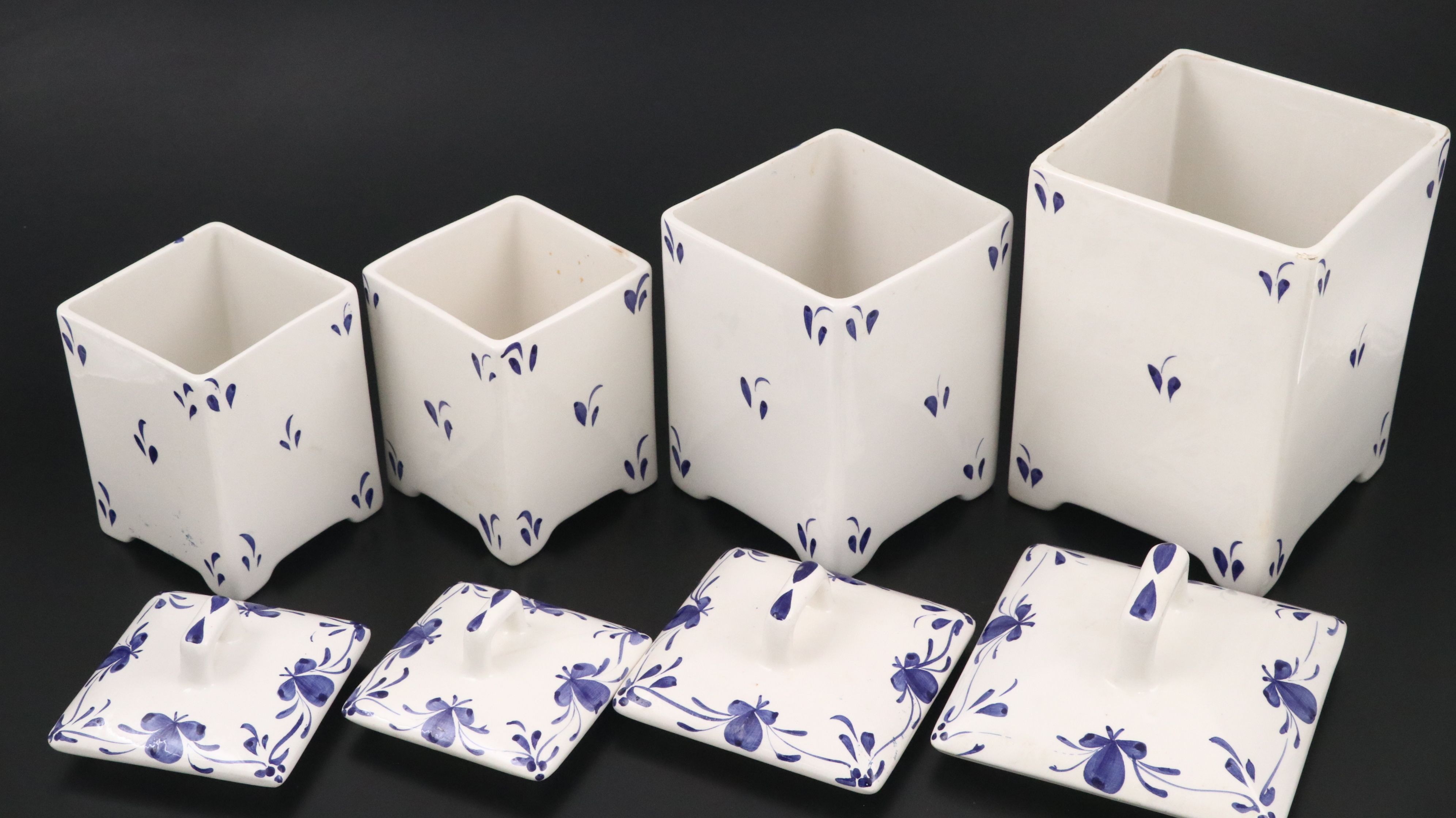 German Art Deco Style and Other Blue and White Ceramic Canisters