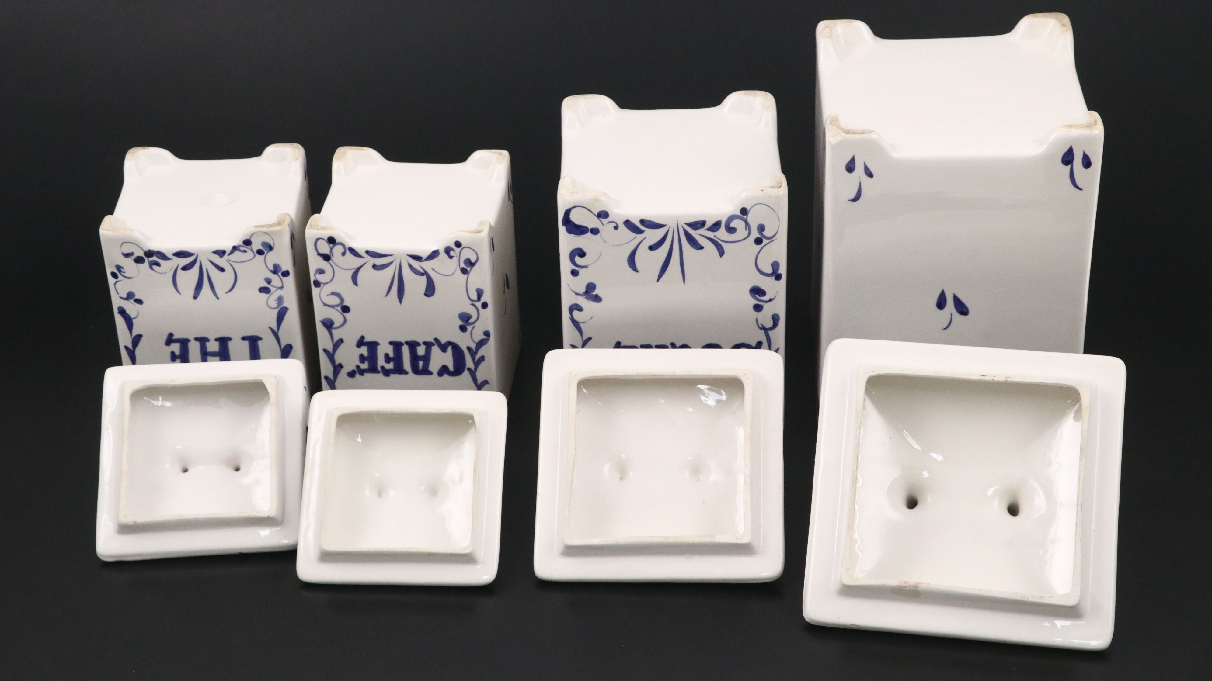 German Art Deco Style and Other Blue and White Ceramic Canisters