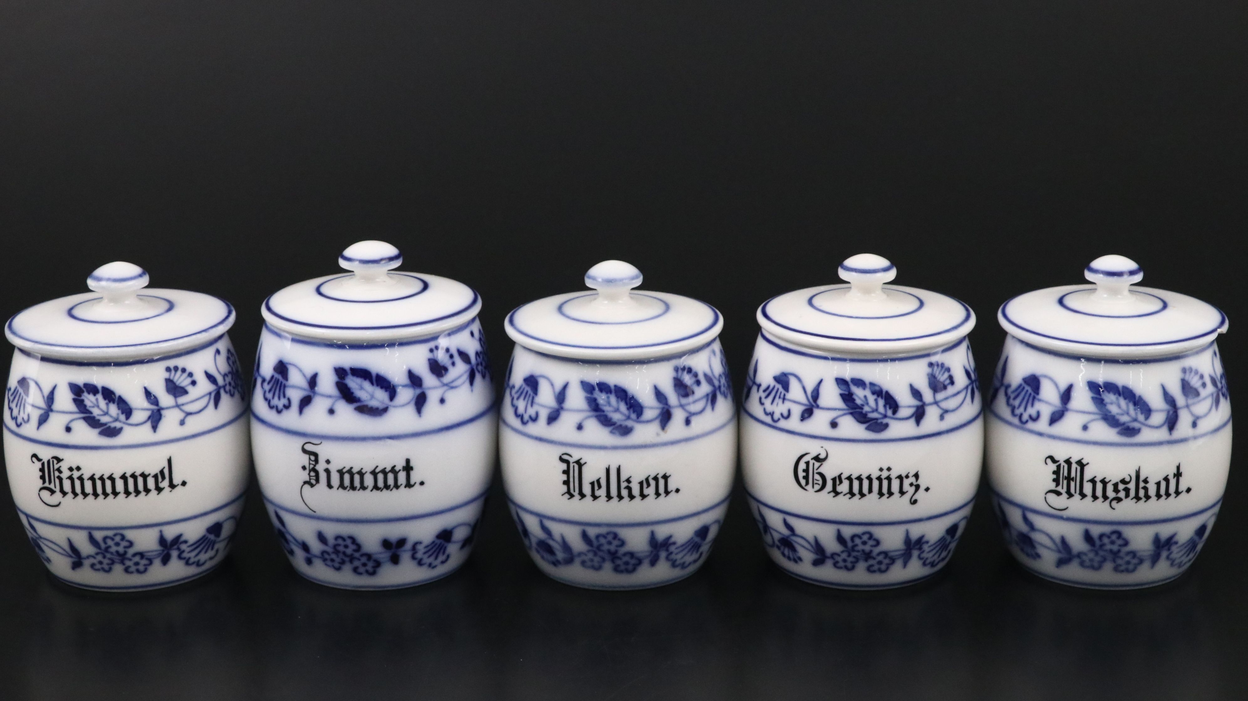 German Art Deco Style and Other Blue and White Ceramic Canisters