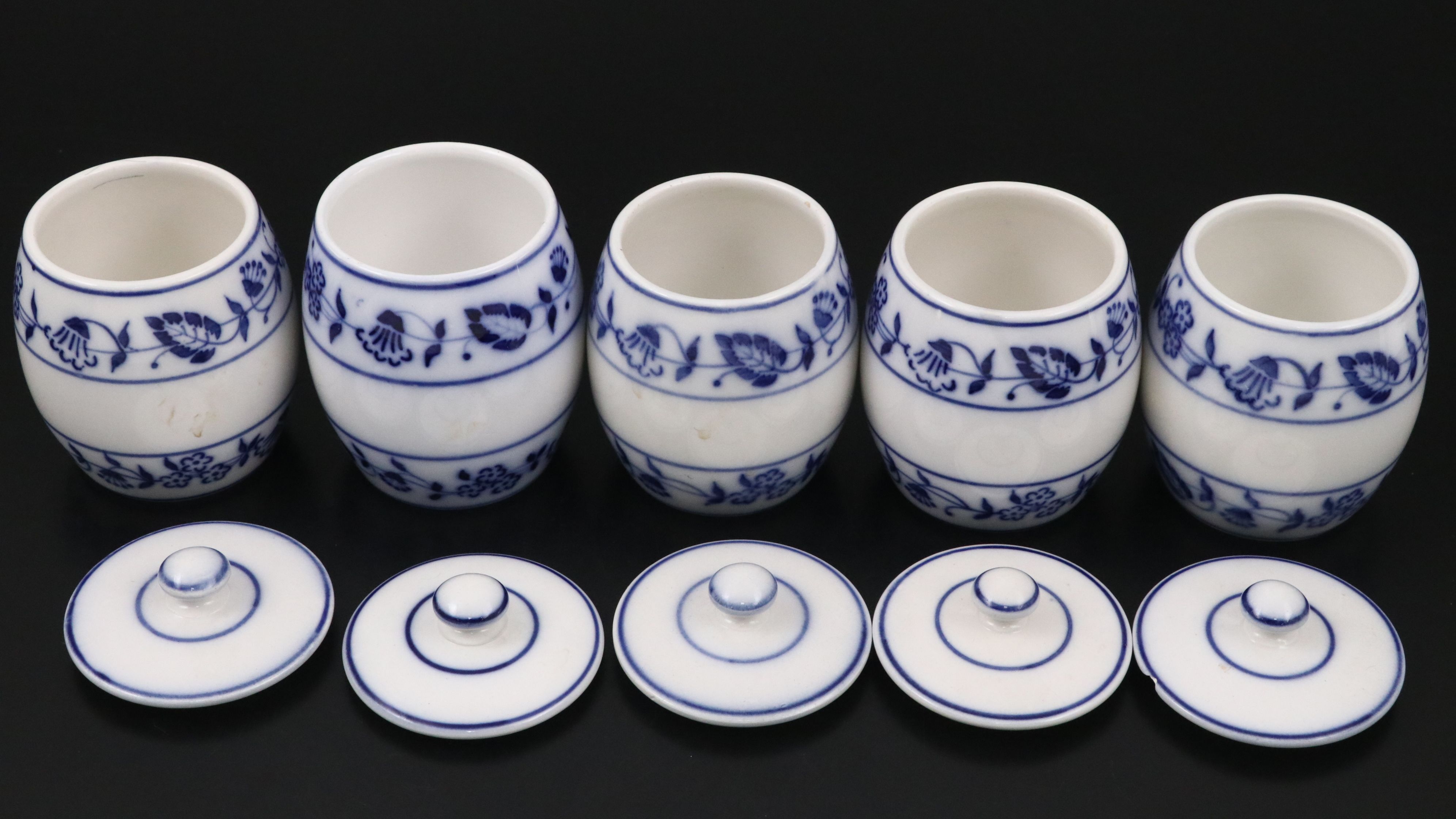 German Art Deco Style and Other Blue and White Ceramic Canisters