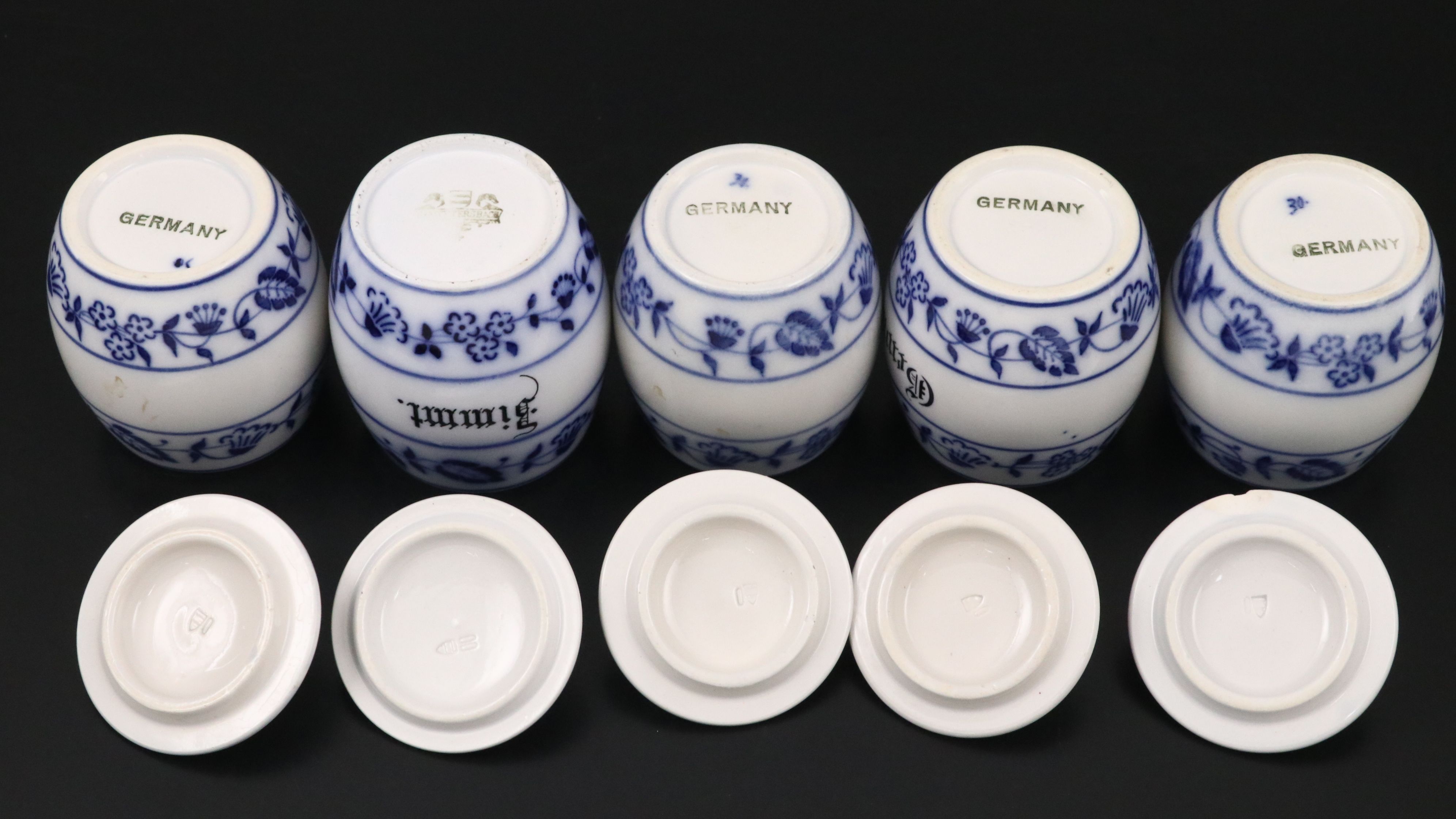 German Art Deco Style and Other Blue and White Ceramic Canisters
