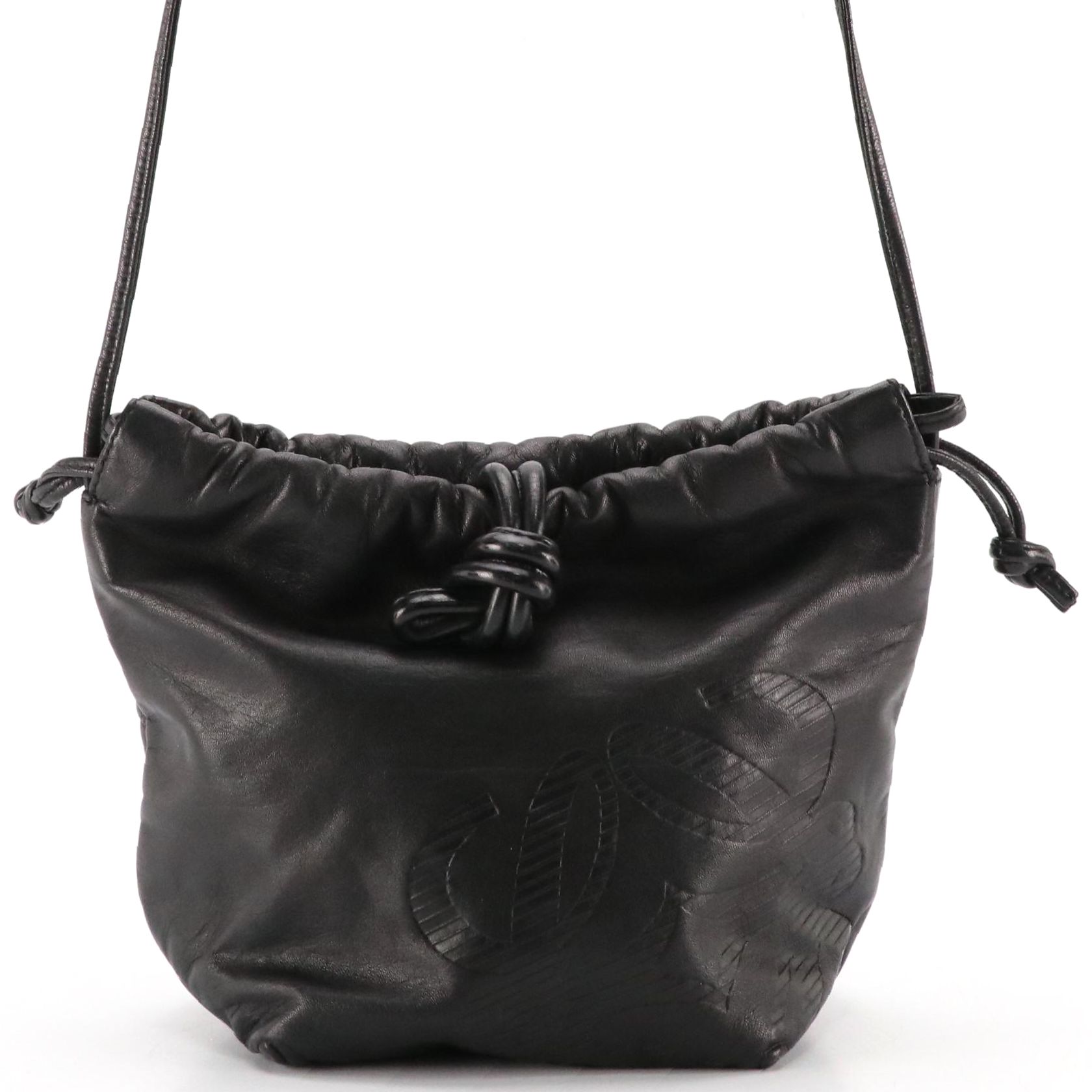 Loewe Drawstring Crossbody Pouch in Black Lambskin Leather