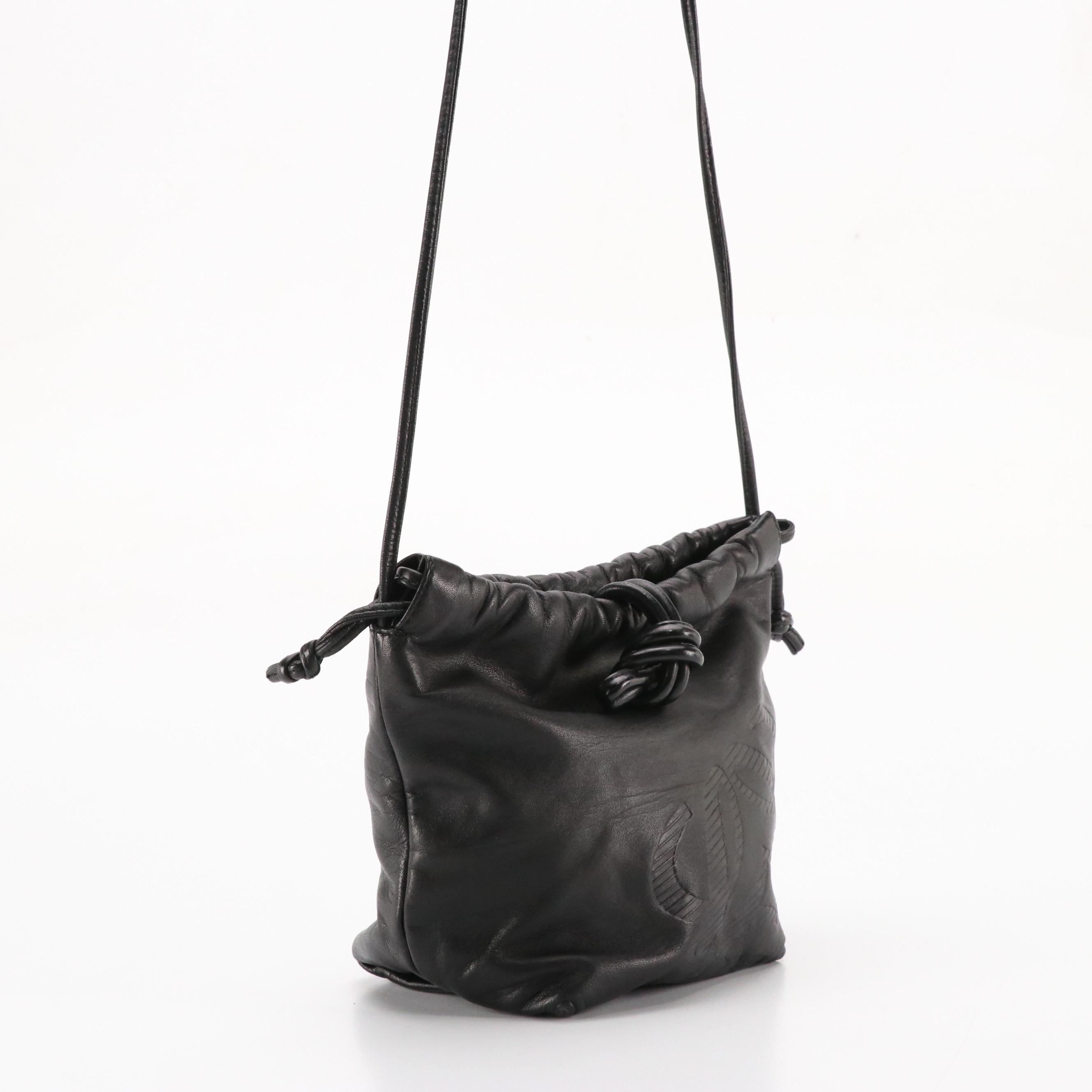 Loewe Drawstring Crossbody Pouch in Black Lambskin Leather