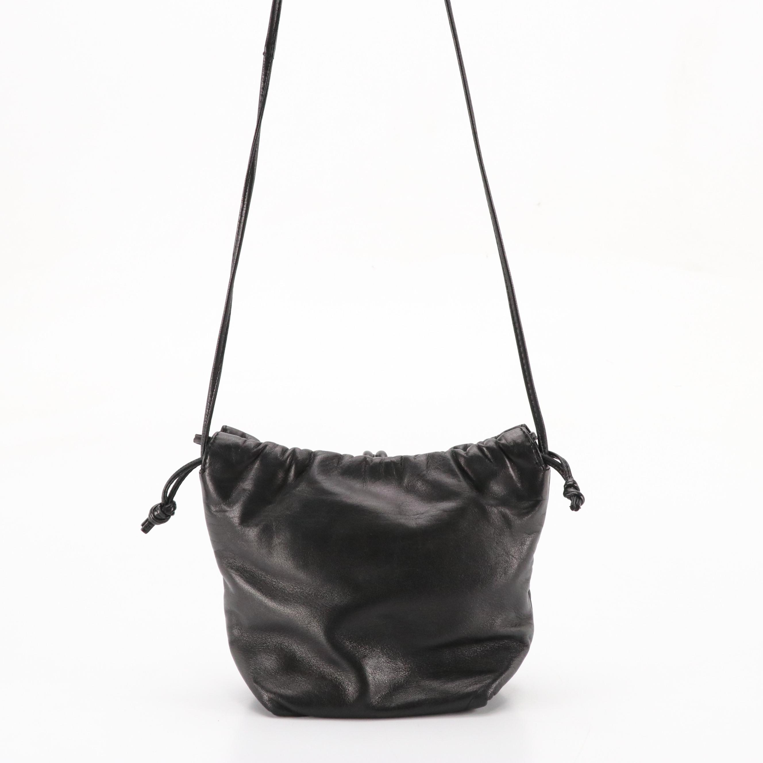 Loewe Drawstring Crossbody Pouch in Black Lambskin Leather