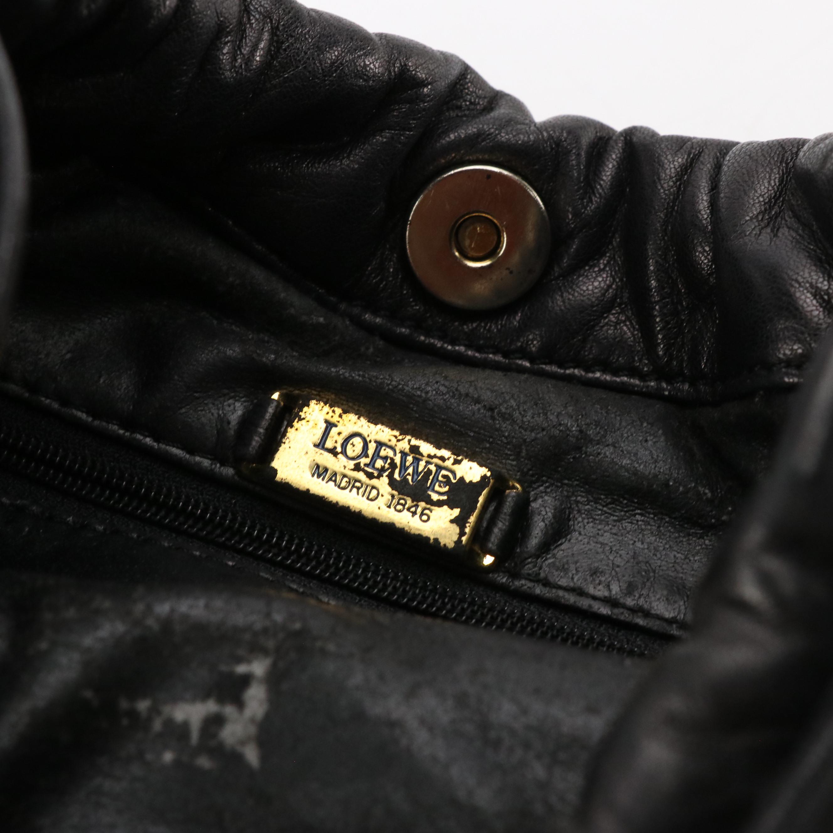 Loewe Drawstring Crossbody Pouch in Black Lambskin Leather