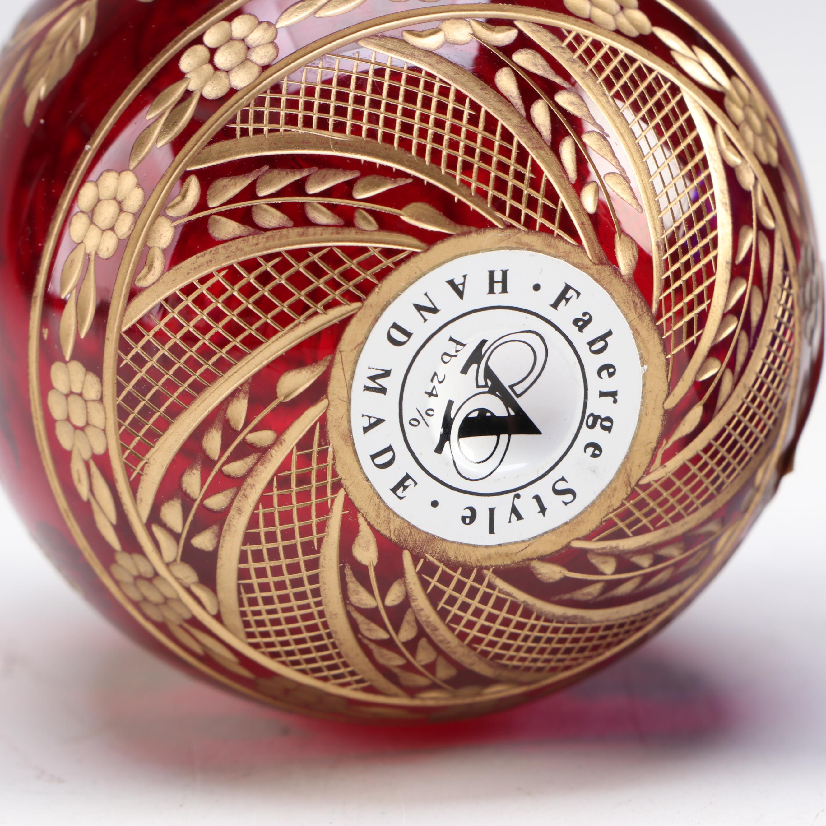 Fabergé Style Enameled Ruby and Cobalt Glass Eggs