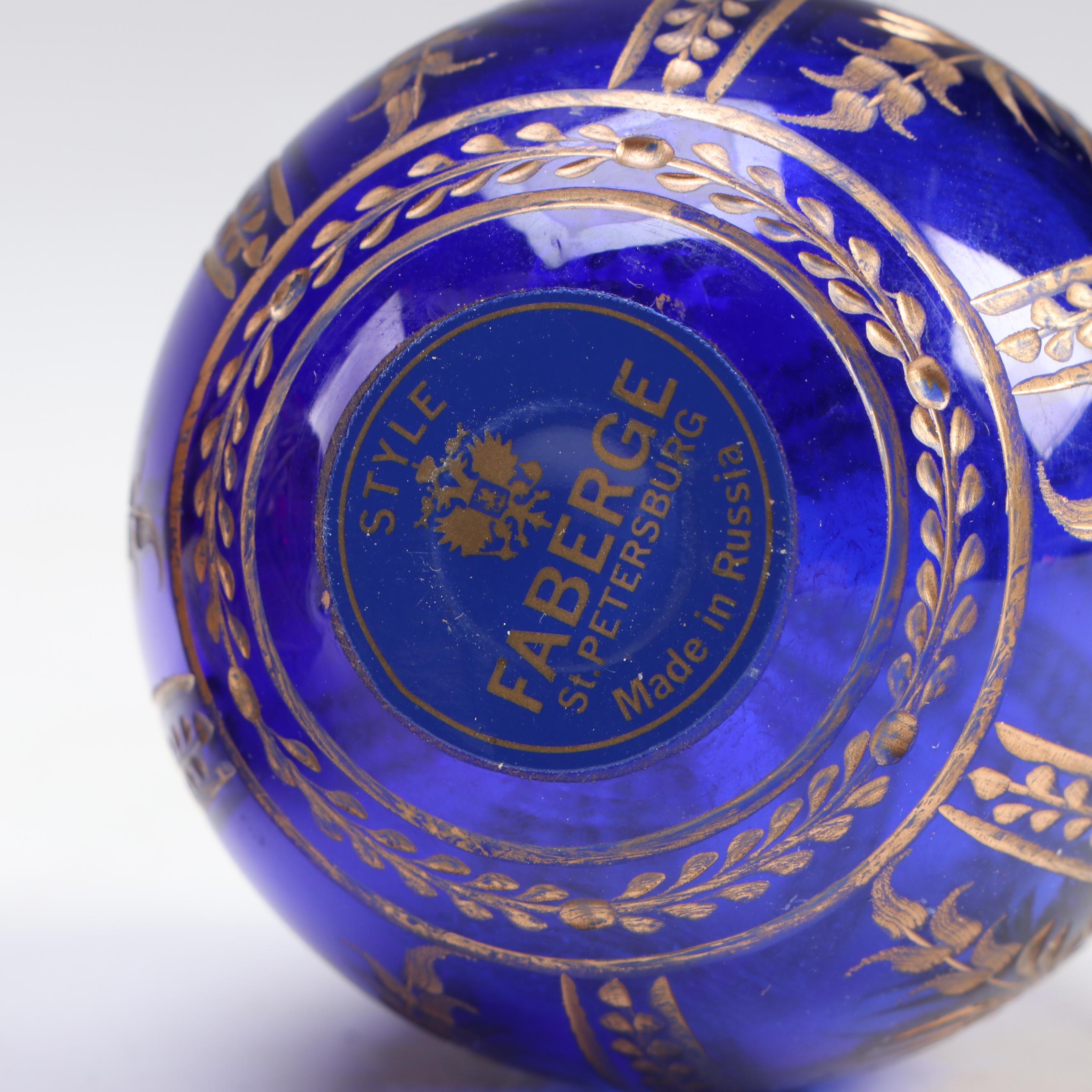 Fabergé Style Enameled Ruby and Cobalt Glass Eggs