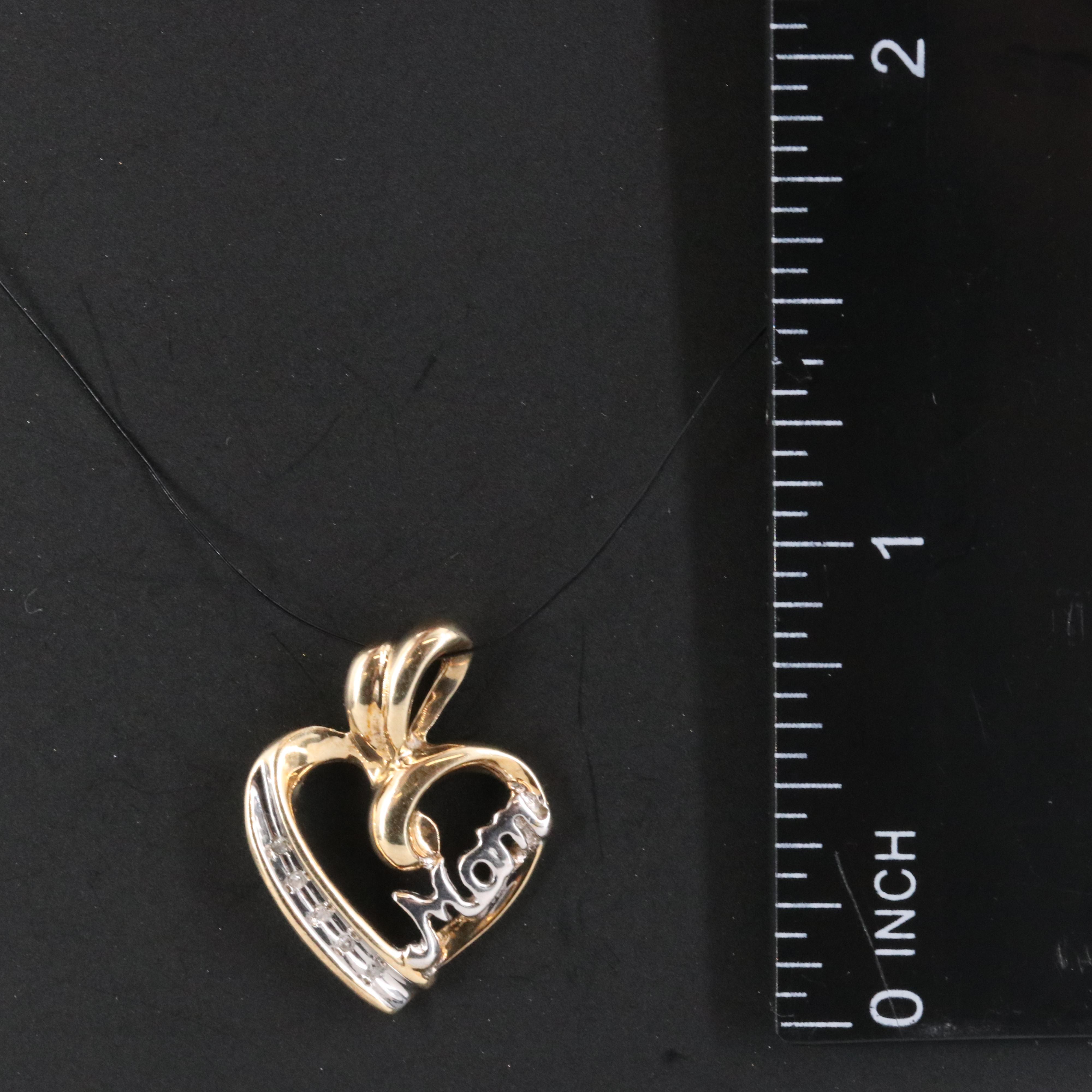 10K Two-Tone Diamond Accented "Mom" Heart Pendant