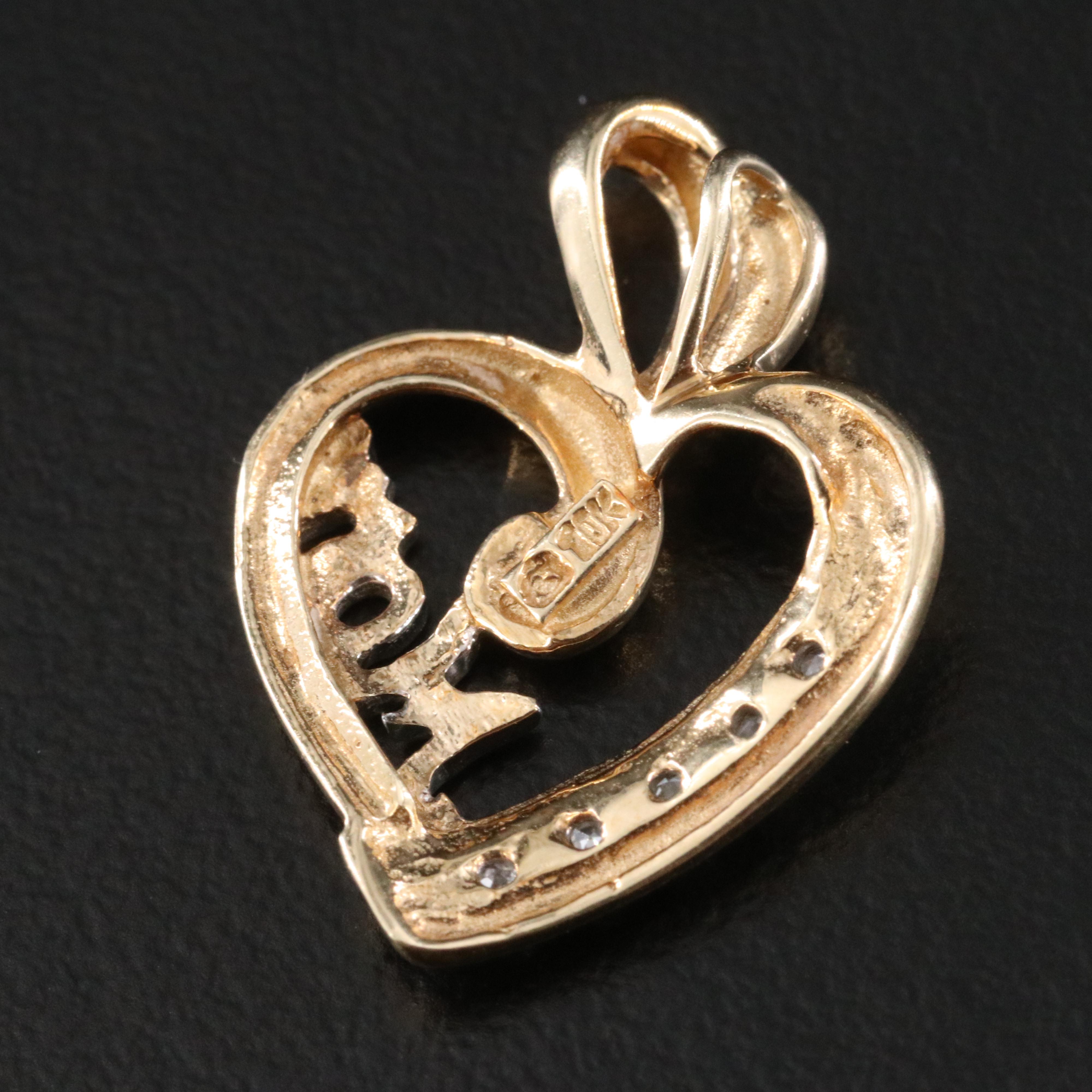 10K Two-Tone Diamond Accented "Mom" Heart Pendant