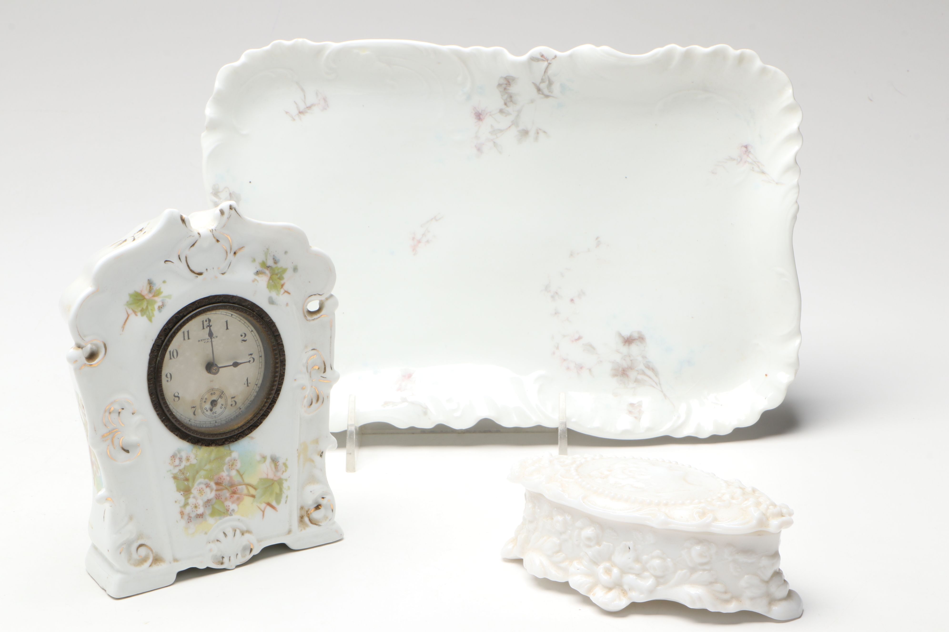French and East Asian Hand-Painted Porcelain Boxes, Clock and More