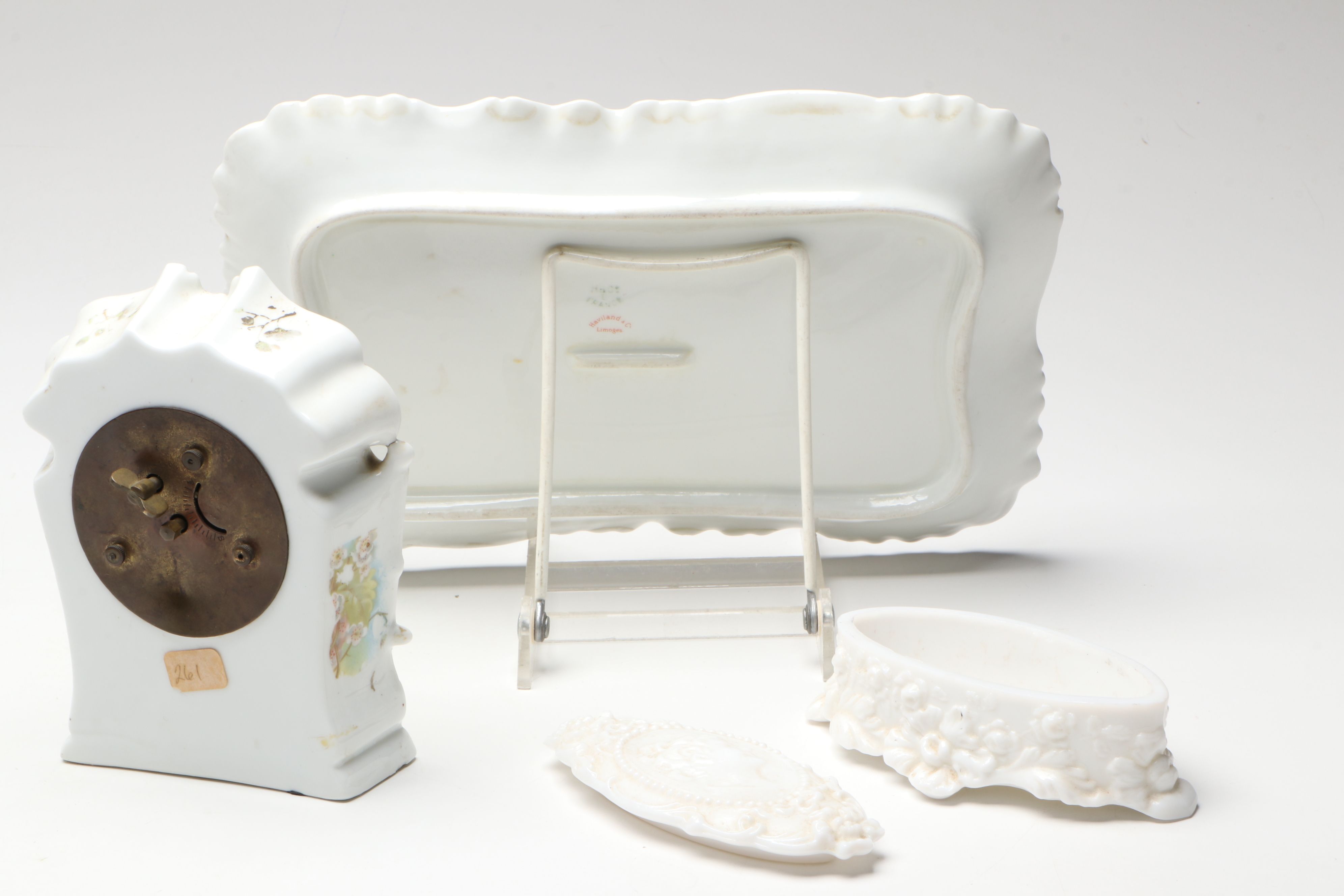 French and East Asian Hand-Painted Porcelain Boxes, Clock and More