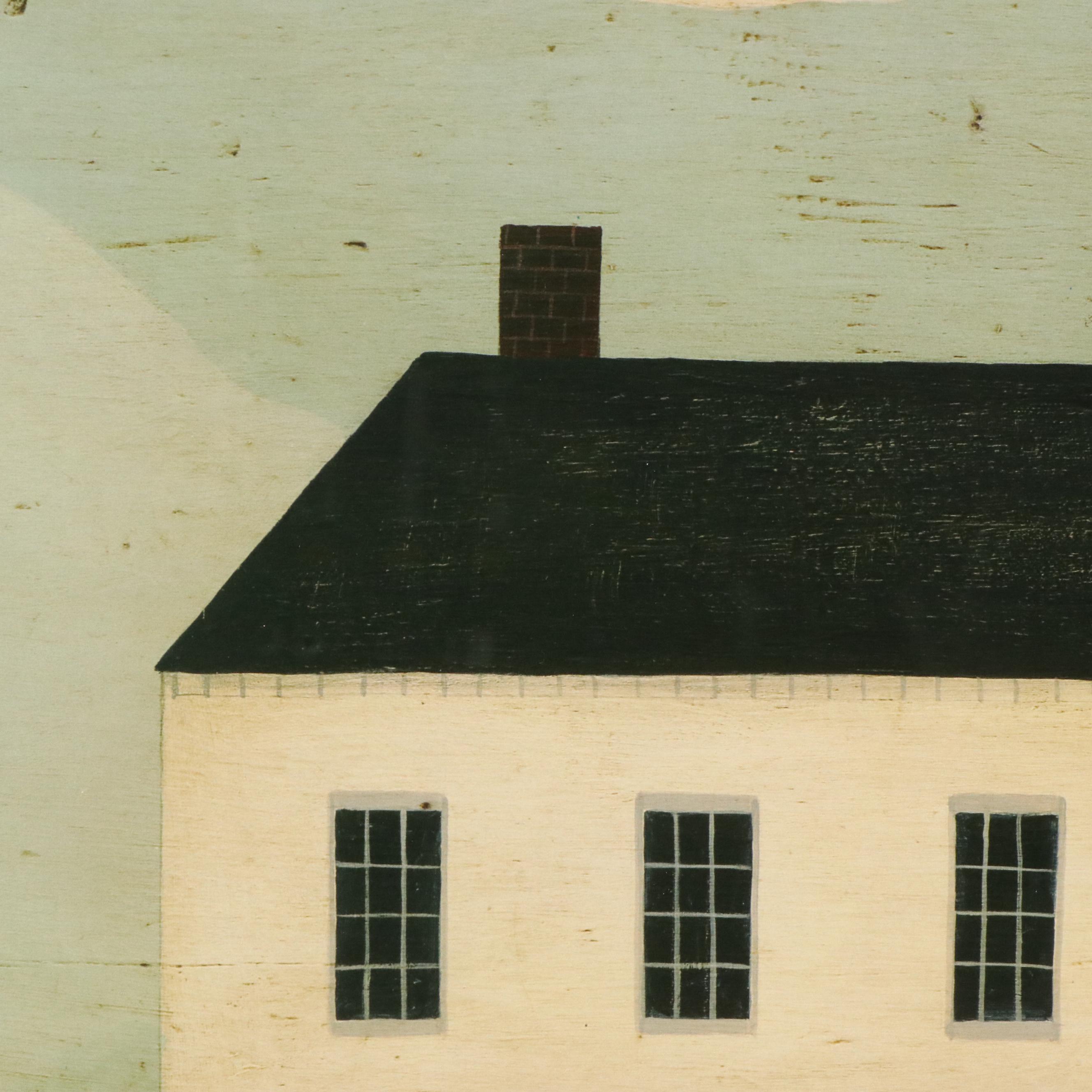 After Warren Kimble Folk Art Offset Lithograph "House with Flag"