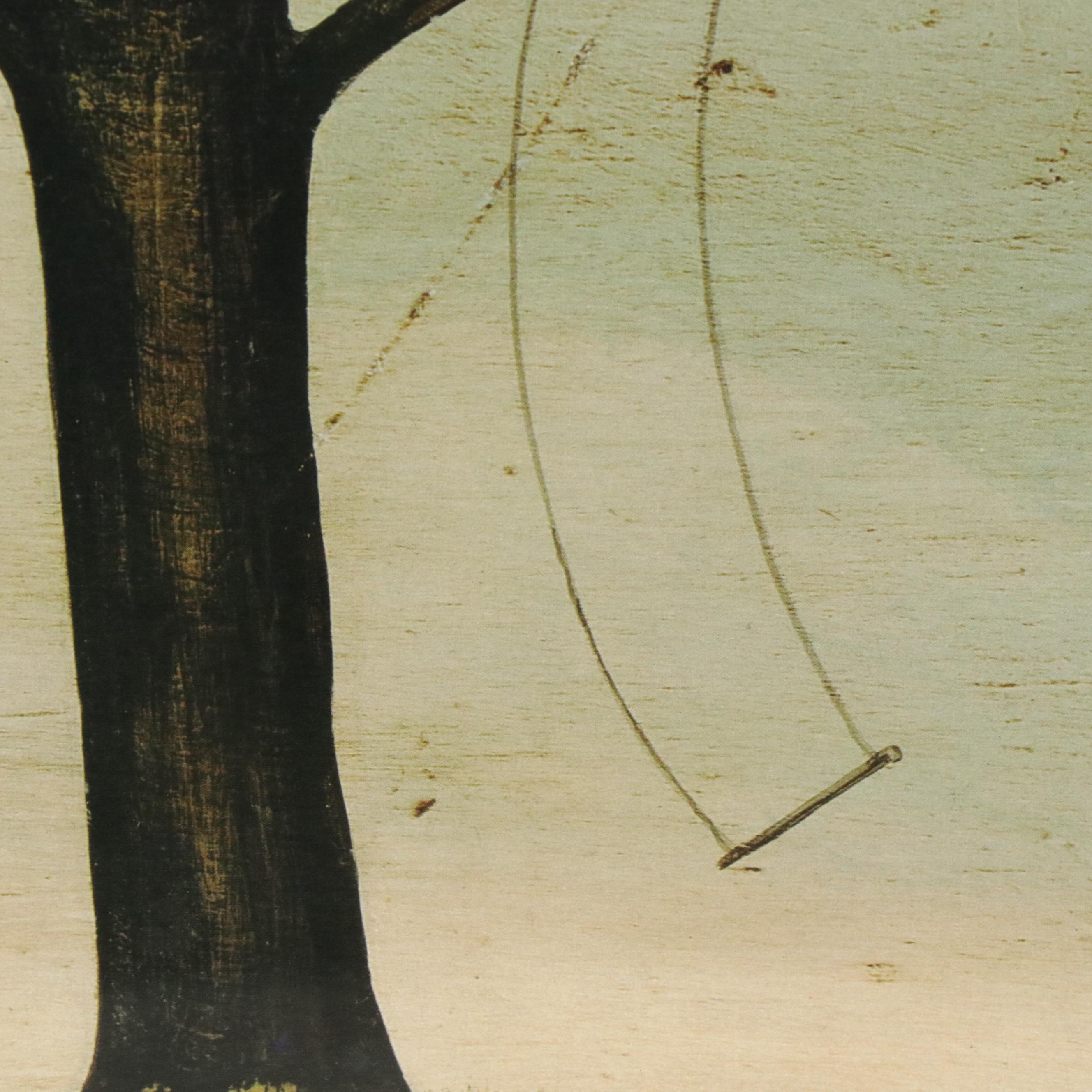 After Warren Kimble Folk Art Offset Lithograph "House with Flag"