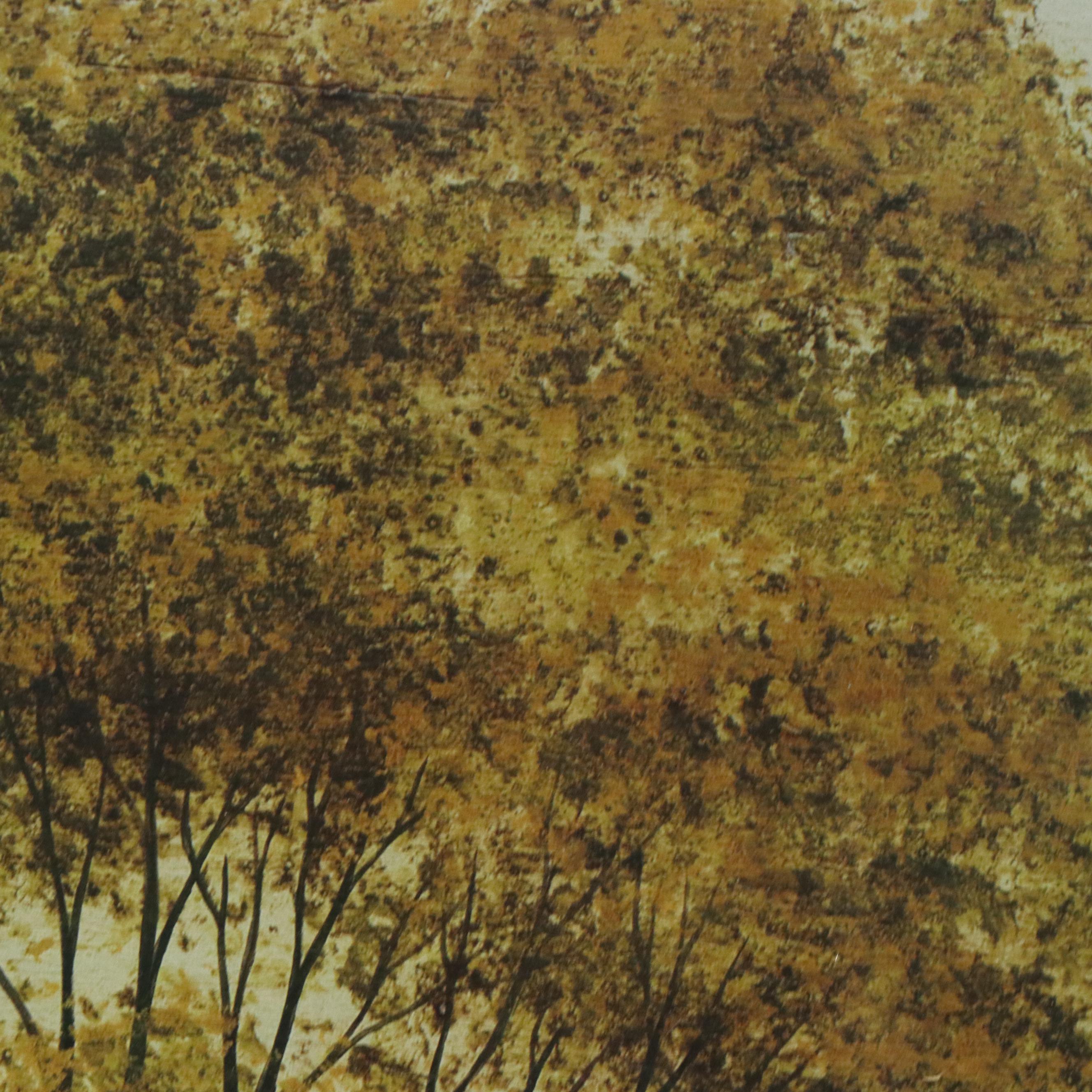 After Warren Kimble Folk Art Offset Lithograph "House with Flag"