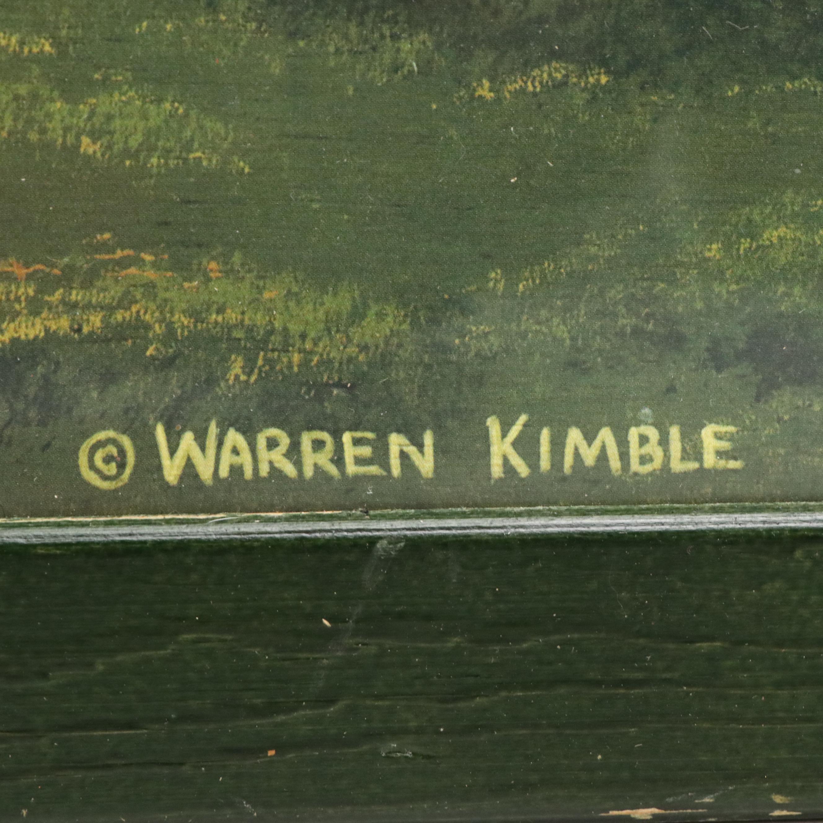 After Warren Kimble Folk Art Offset Lithograph "House with Flag"