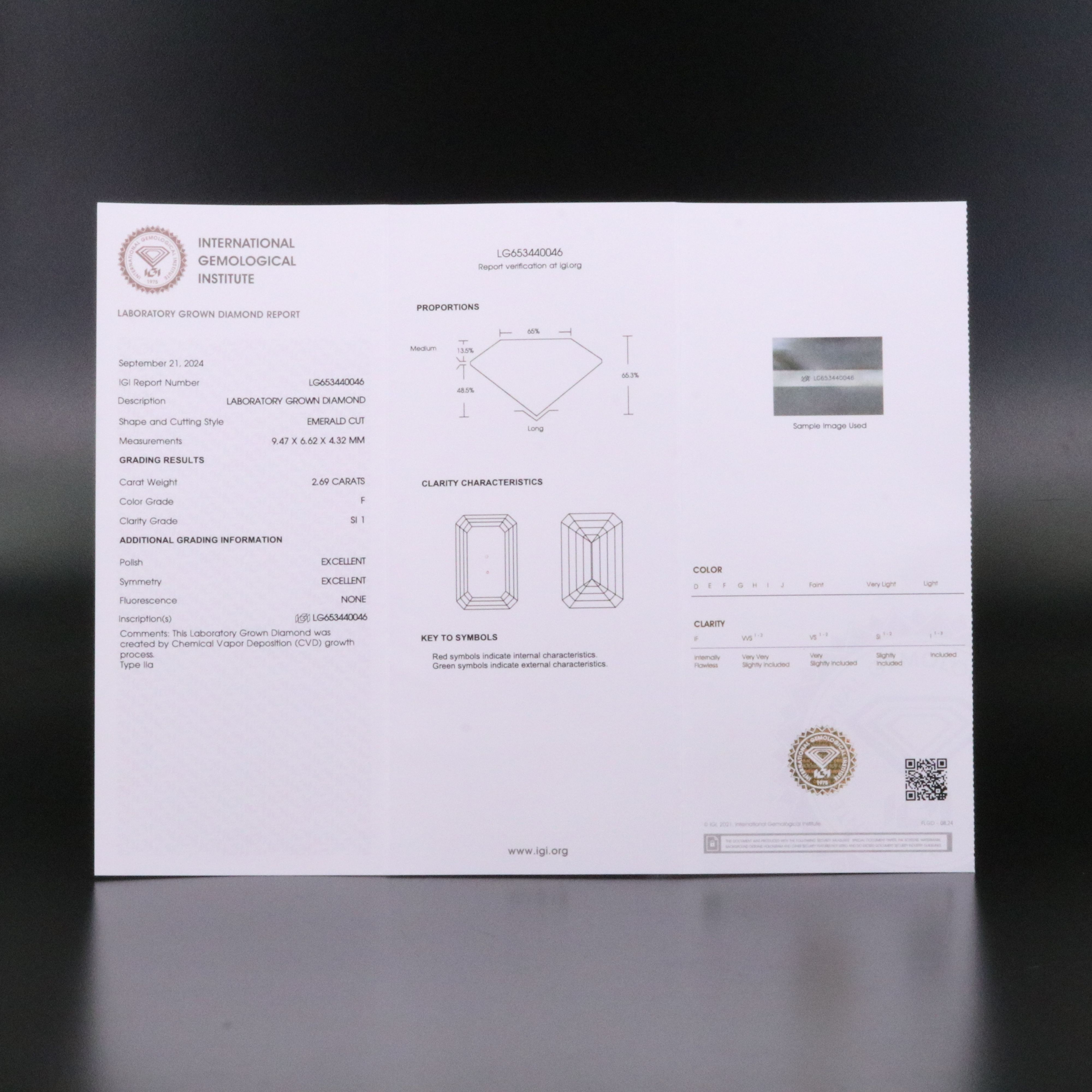 Loose 2.69 CT Lab Grown Diamond with IGI Report
