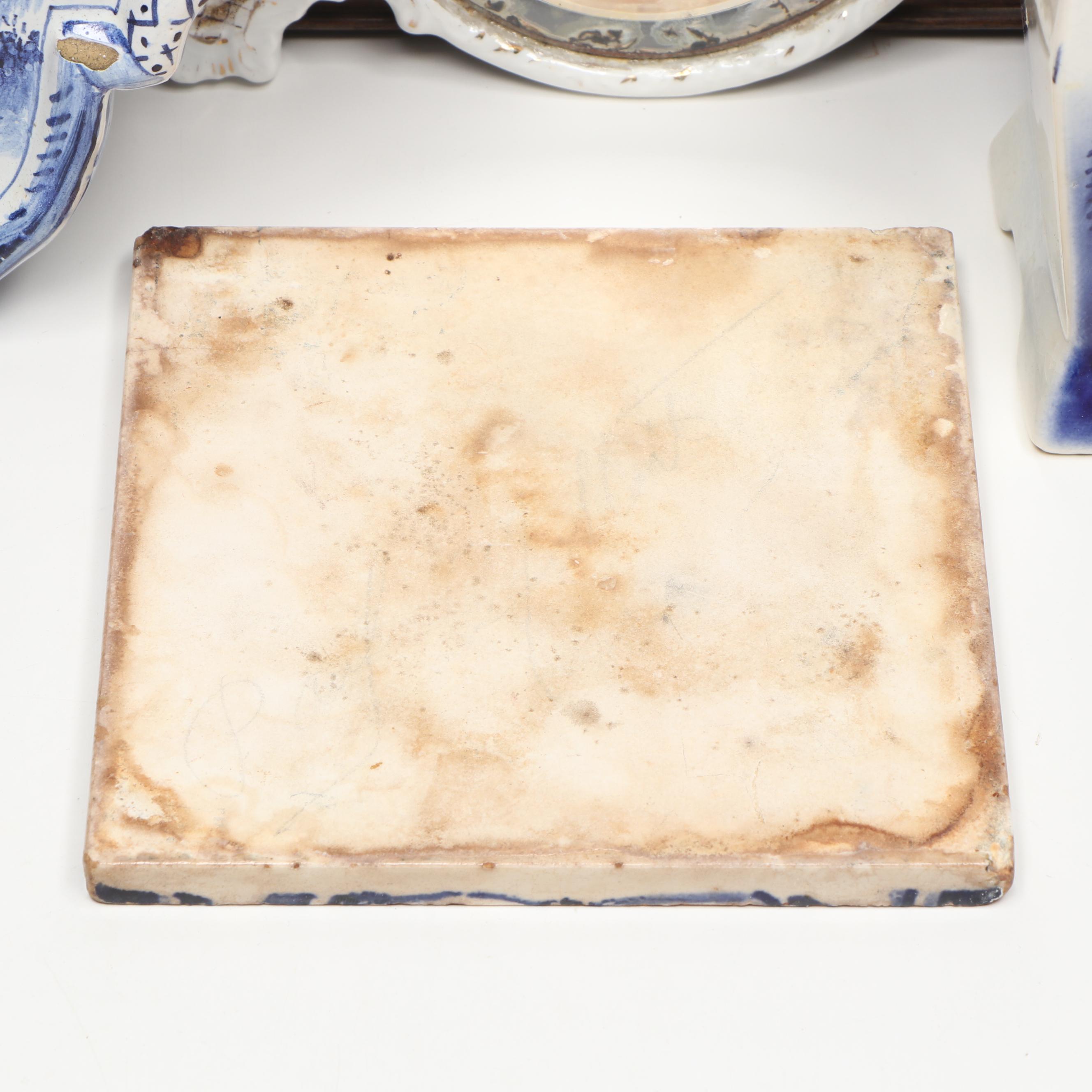 Framed Dutch Nautical Scene Delft with Windmill Lamp and Other Décor