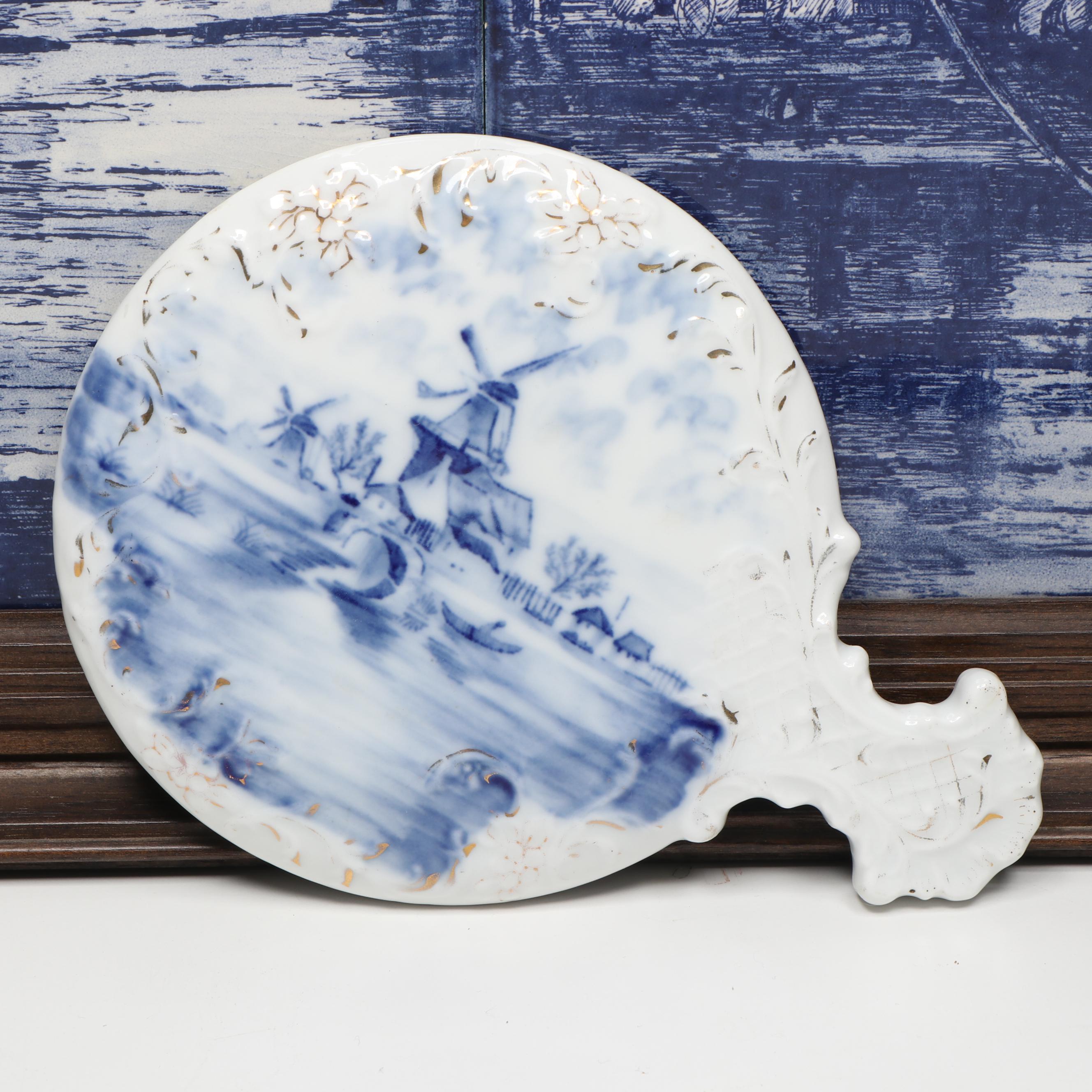 Framed Dutch Nautical Scene Delft with Windmill Lamp and Other Décor